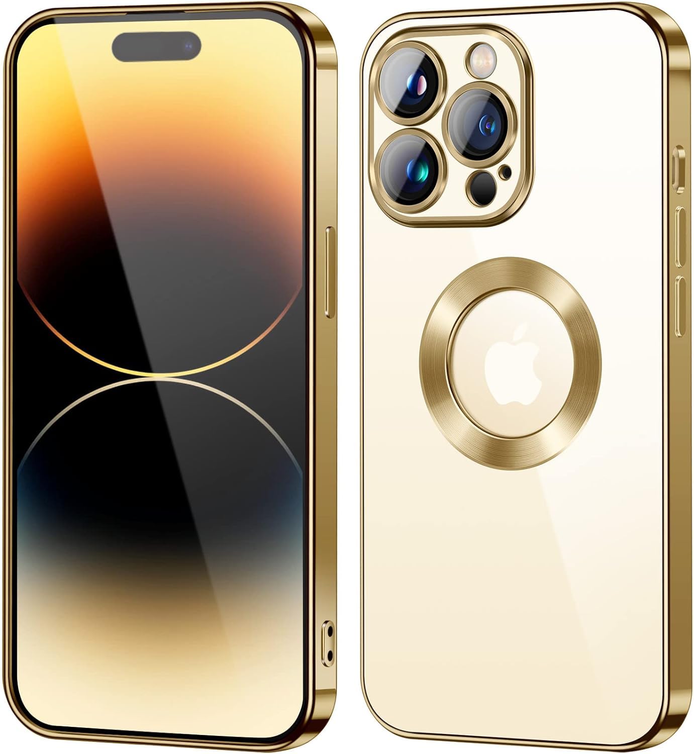 Maga Zone Clear Case for iPhone 14 Pro Max | Soft TPU Electro-Plating Funda para iPhone 14 Pro Max | Drop Tested Protective, Full-Body Cover Phone Case with Camera Cover (Gold)