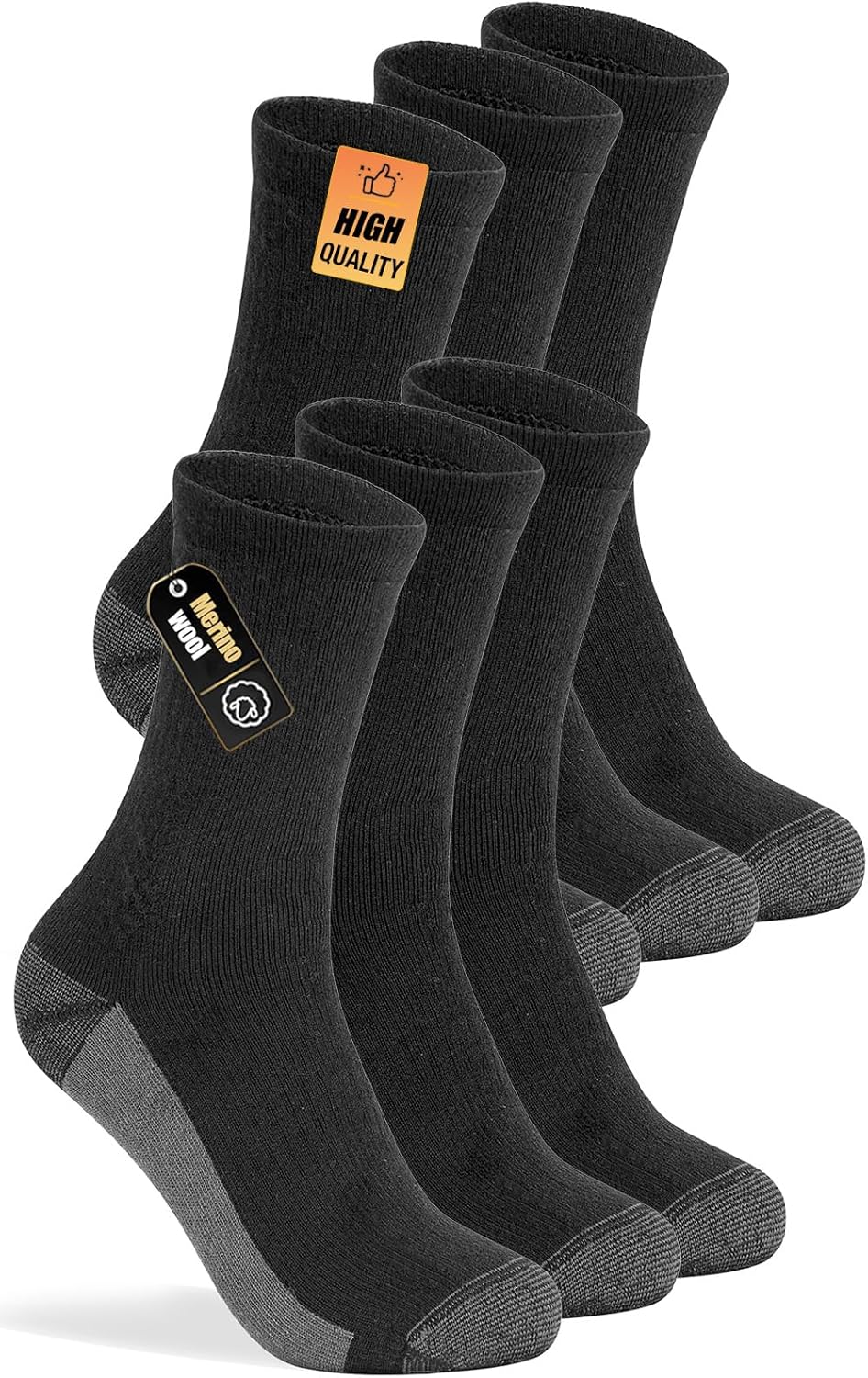 3 Pack Men's Merino Wool Socks - Thermal Winter & Hiking Socks with Cushioned Support for Everyday Comfort, Moisture Wicking Socks for Men & Women - 3 Pairs