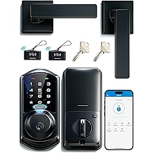 Veise VE07-L Fingerprint Smart Locks for Front Door with Zinc Alloy Handle Set, App Control, Keyless Entry, Electronic Digital Keypad Deadbolt, Auto Lock, Waterproof, Easy to Install, Matte Black