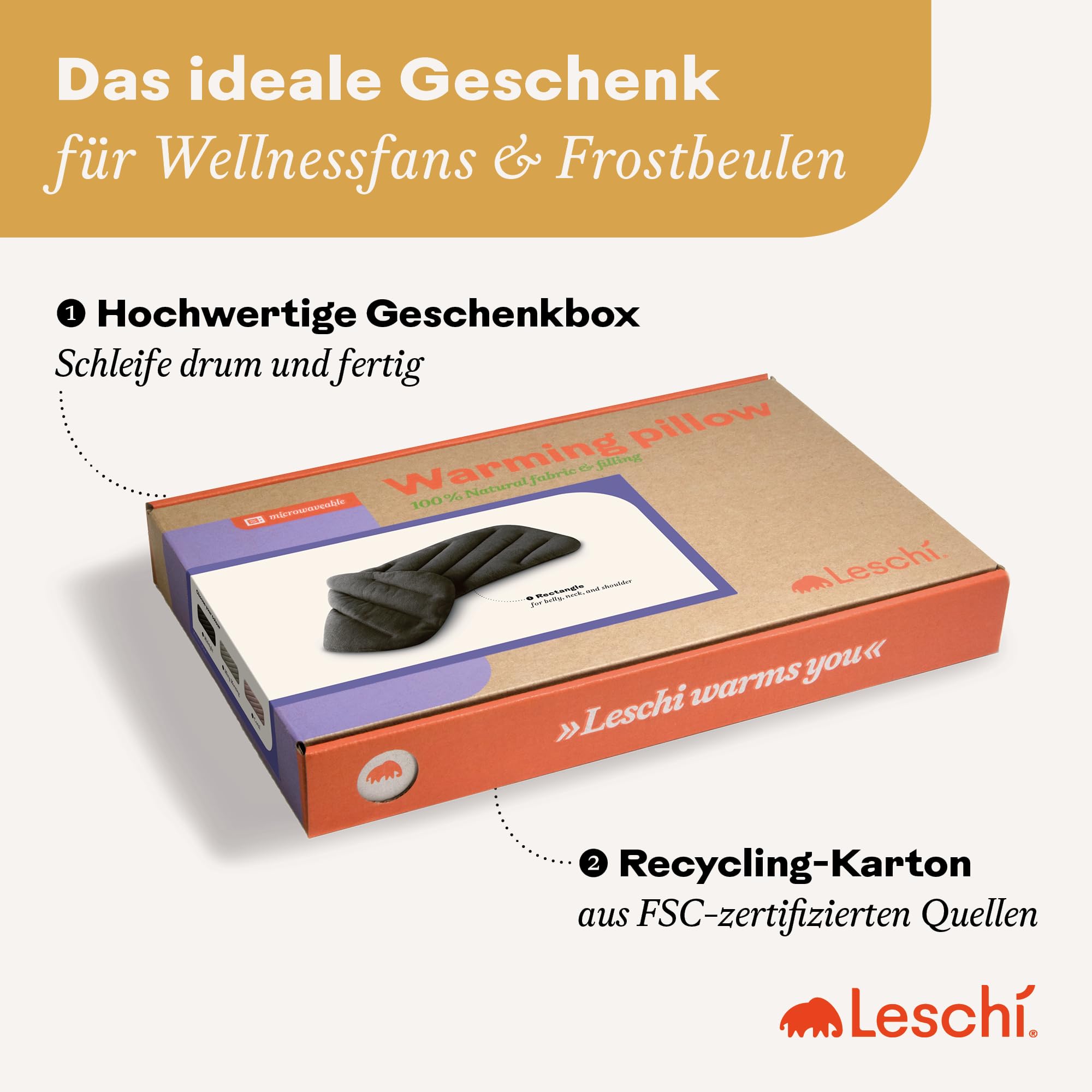 LESCHI XXL Wärmekissen für Mikrowelle (50x20 cm), 100% Bio Baumwolle und Bio Weizen, 8 Kammer Körnerkissen, Rosa, anschmiegsames Getreidekissen ideal als Wärmespender für Rücken Bauch Schulter Nacken