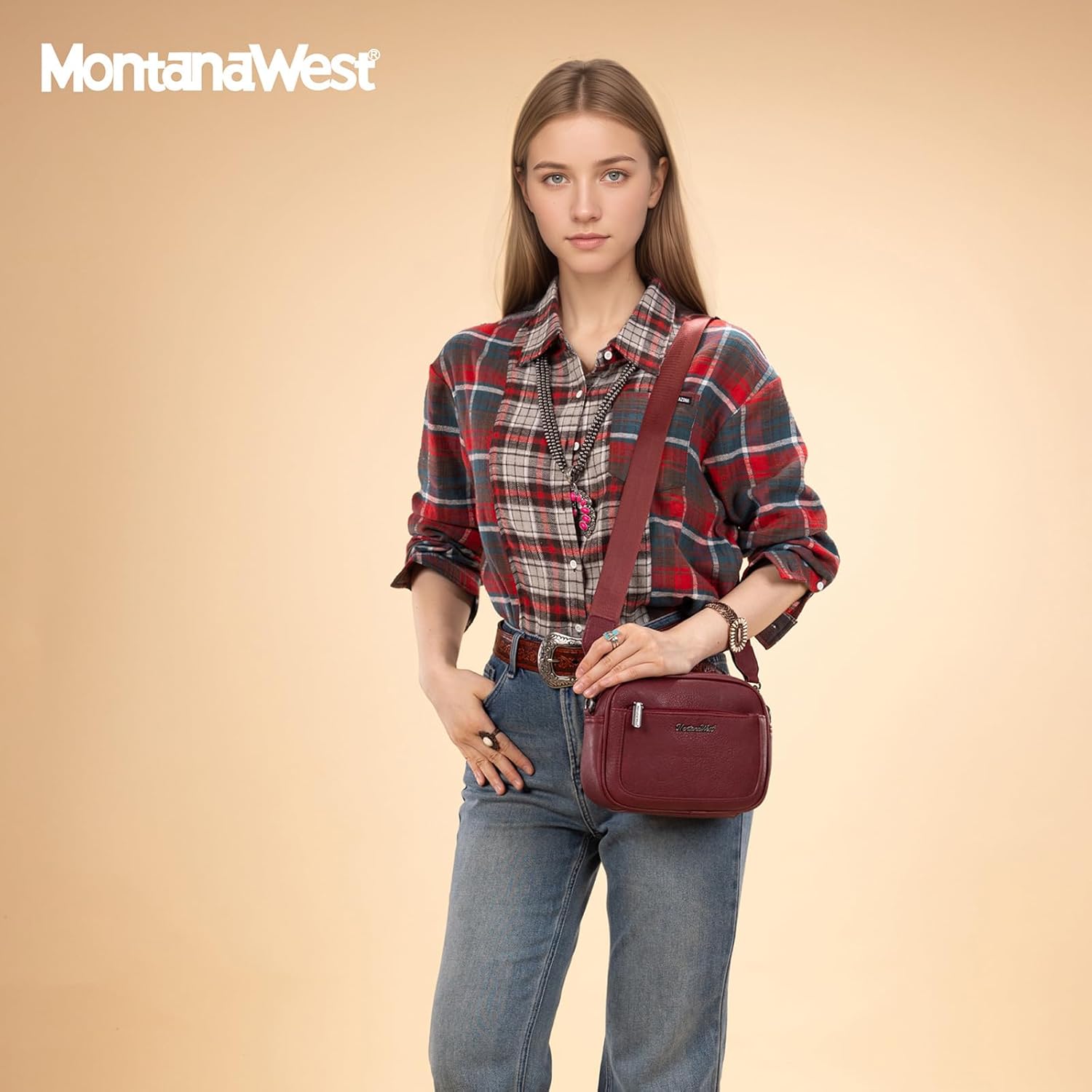 Montana West Small Crossbody Bags for Women Cow Print Purse Triple Zip Shoulder Handbags with Wide Strap - Image 3