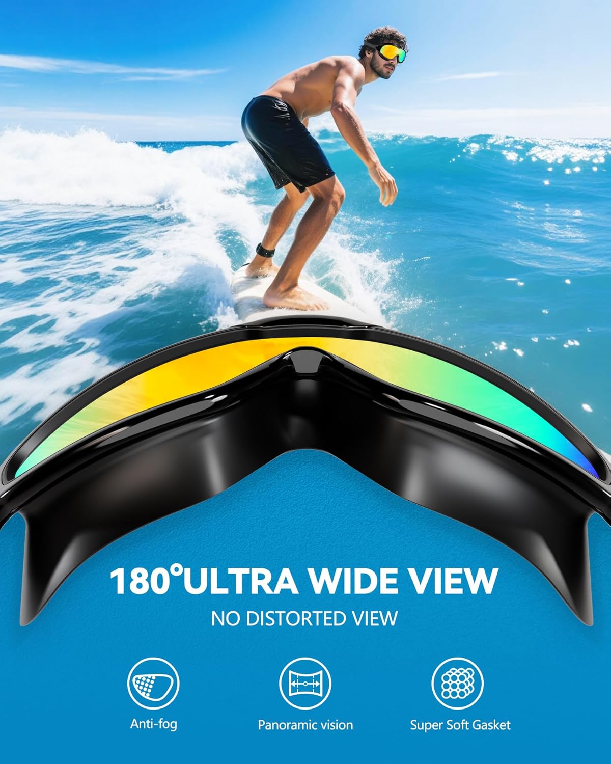 Aegend New Adult Wide View Swim Goggles, Anti-Fog/UV No Leak Swimming Goggles with Ear Plugs for Men & Women - Image 5