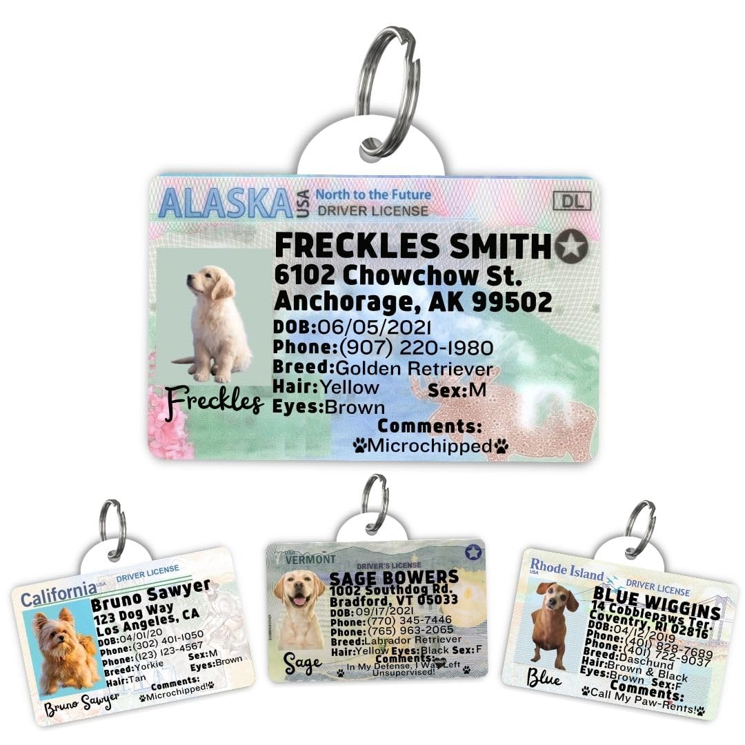 Driver License Custom Dog Tag for Pets and Wallet Card - Dog Tags for Dogs - Dog ID Tag - Personalized Dog ID Tags - Cat ID Tags - Pet ID Tags for Cats - Personalized Pet ID Tags (Alaska, Tag)