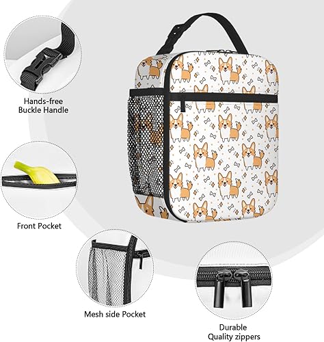 Miniatura 4 de Bolsa de almuerzo reutilizable con diseño de Corgi para hombres y mujeres, lonchera portátil aislada a prueba de fugas, bolsa de mano para oficina,