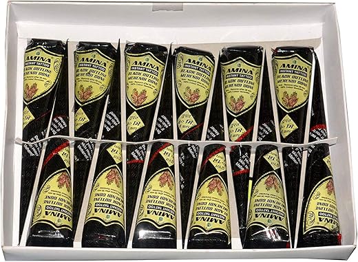 Amina Henna Instant Tatto Mehendi Cone (Black, Pack of 12 Cone)