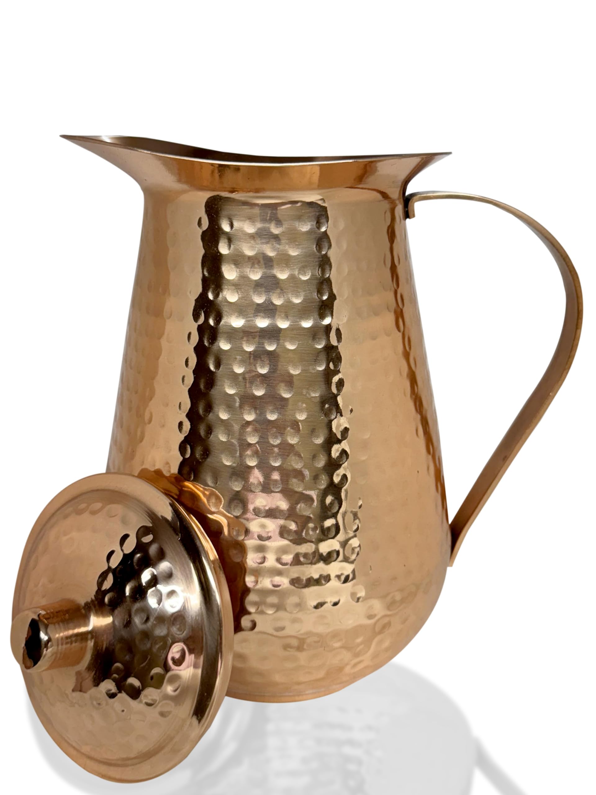 BOLD & DIVINE 2 Liter Copper Pitcher, Hand Hammered, Classic, Copper Color, With Lid