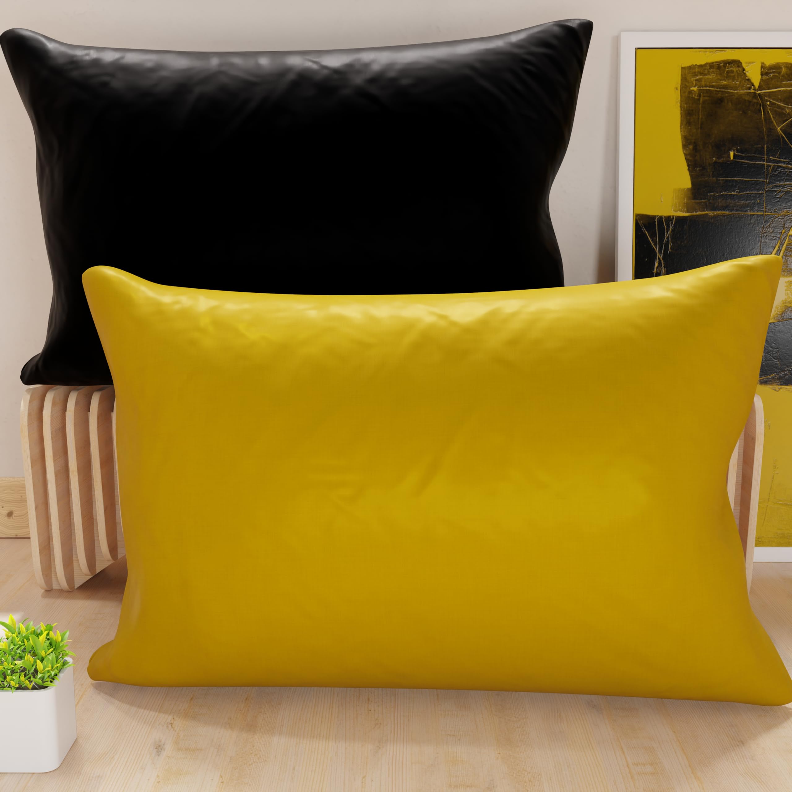 PETTI Artigiani Italiani - Pair of Microfiber Cushion Covers 80x50 cm, Bedroom Furniture Cushions, Sofa, Set of 2 Cushion Covers, Double Face Pillowcase Yellow Ochre and Black — image 1