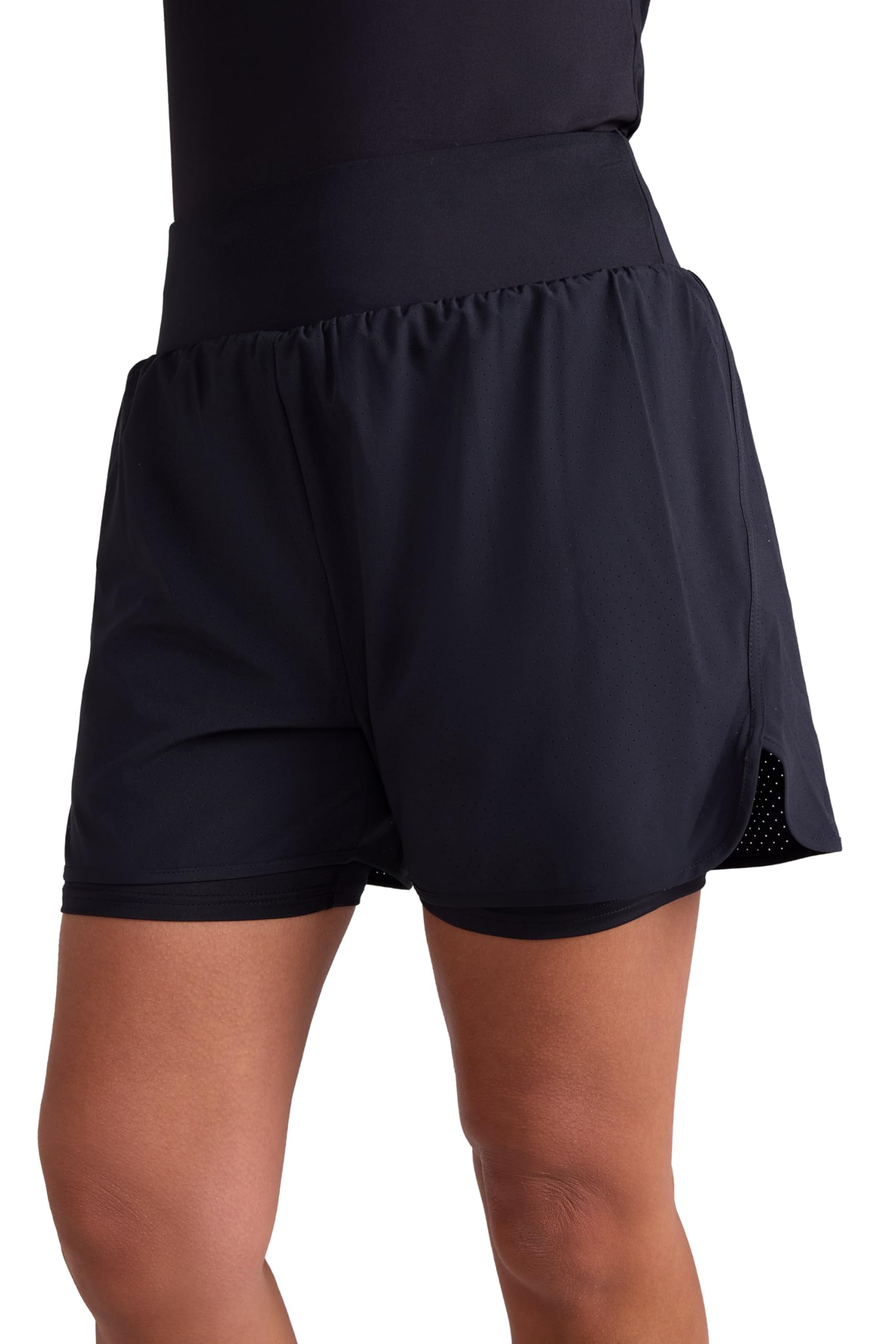 Double-Layer Womens Running Shorts - Black