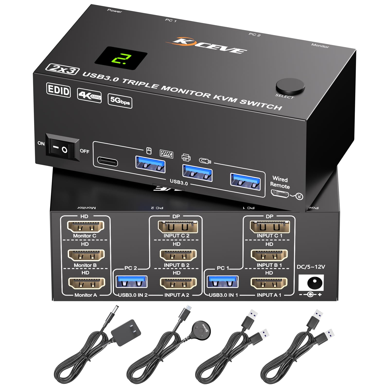 KVM Switch 3 Monitors 2 Computers 8K@60Hz,with Wired Remote,USB Cable-image-38