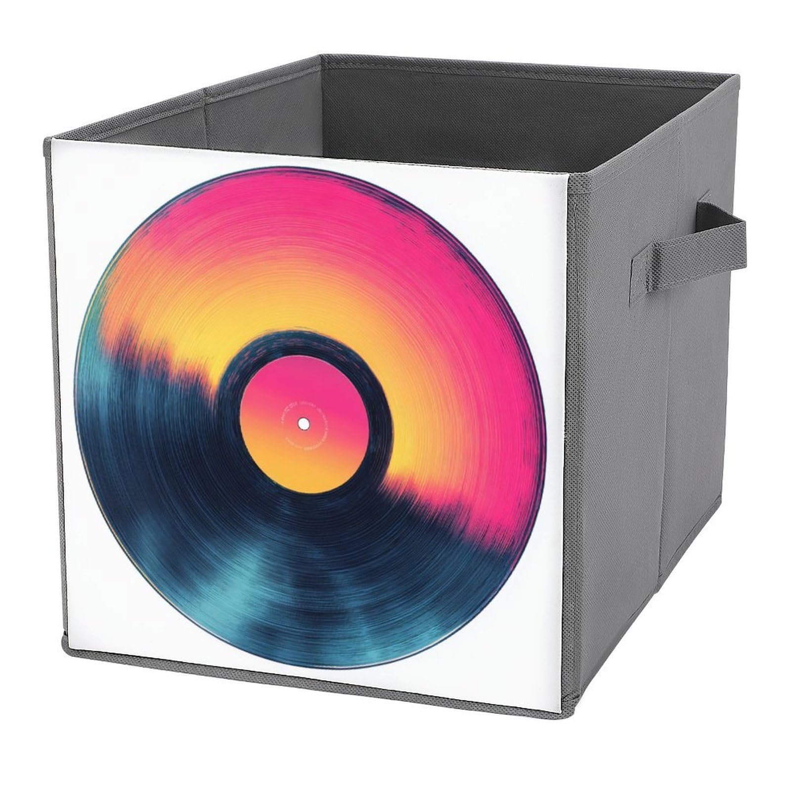 Jubonexis 80s Record Cube Storage Bins Storage Cubes Foldable Decorative Fabric Storage Baskets Home Organizers with Handles for Shelves,Closet, 27x27 CM