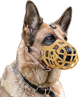 Ownpets Dog Muzzle, Adjustable Dog Basket Muzzle with Movable Cover to Prevent Biting, Chewing & Licking, Air Mesh Drinkab...