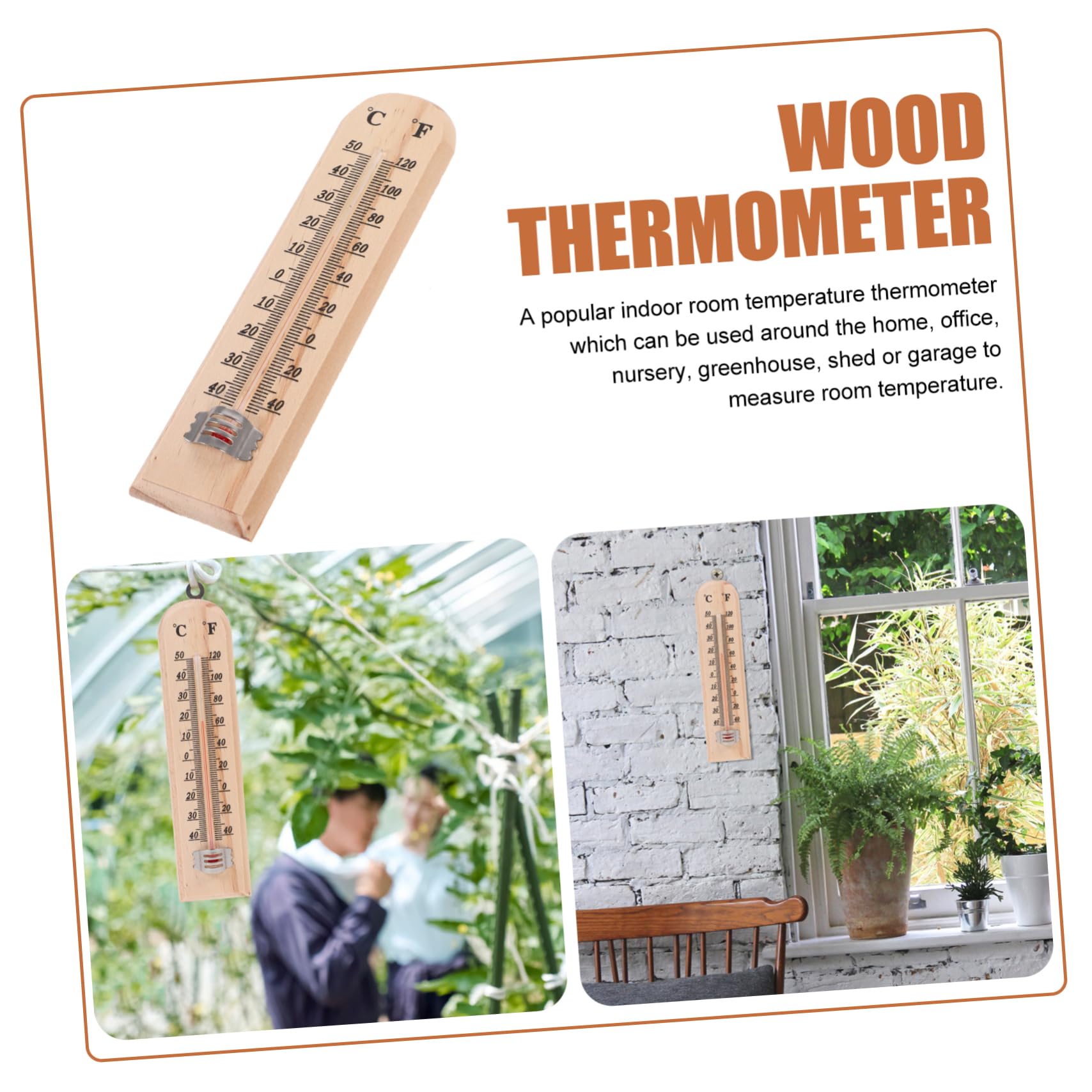 Termometro per Interni ed Esterni in Vetro Supporto a Parete, Misuratore di Temperatura Preciso in Legno Naturale, Set da 3 Pezzi per Casa, Giardino e Cameretta Ragazzo Ragazza