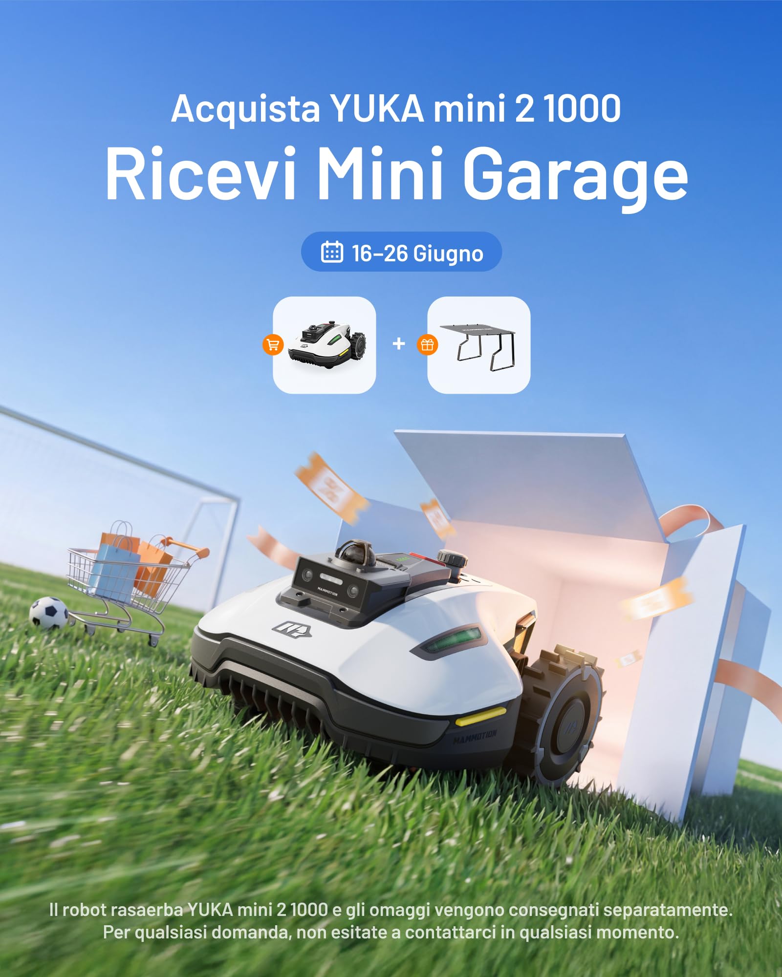 MAMMOTION YUKA mini 2 1000 Robot Rasaerba senza Cavo Perimetrale, Consigliato per 1000m², LiDAR a 360° + Visione AI, Riconoscimento di oltre 300 Ostacoli, DropMow, Altezza di Taglio 20–60mm