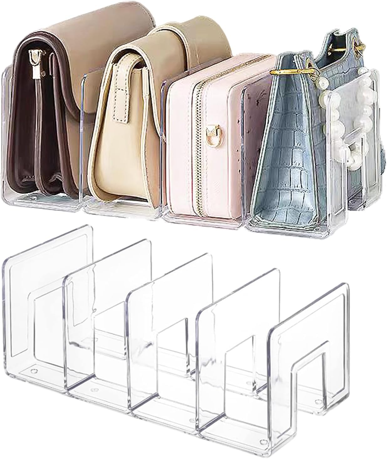 Clear Acrylic Magazine Holder, Desktop File Organizer Thick File Sorter Book Holder for Bottle Tray, Kitchen Lid Organizer, Small Handbag Clutch Bag Divider, Purse Stand Rack (2)-image-3