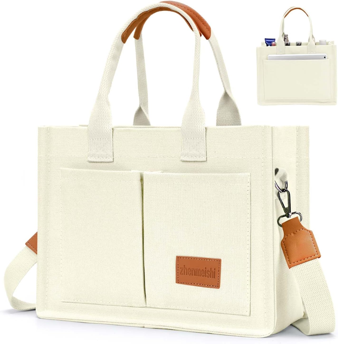 Canvas Tote Bag for Women with Pockets Crossbody Bag Tote Shoulder Handbags Casual Work Bags Everything Tote Bag