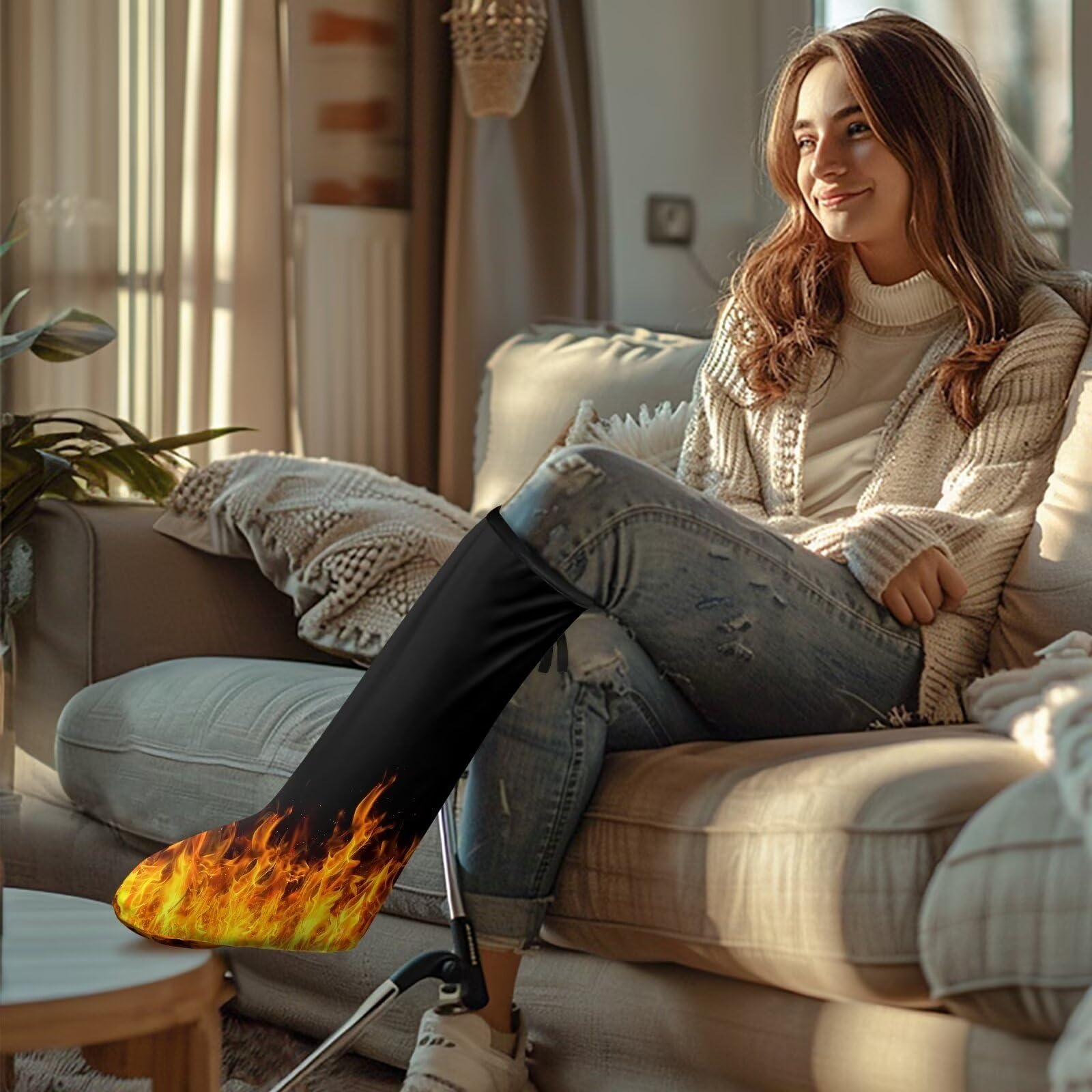 Uorisanigo Leg Cast Covers Fashionable Fire Flame Small Short Cast Sock Cast Cover Washable Leg Cast Sleeve for Foot Leg Decor Below The Knee Leg Protection Leg Cast Cover for Men Women Small