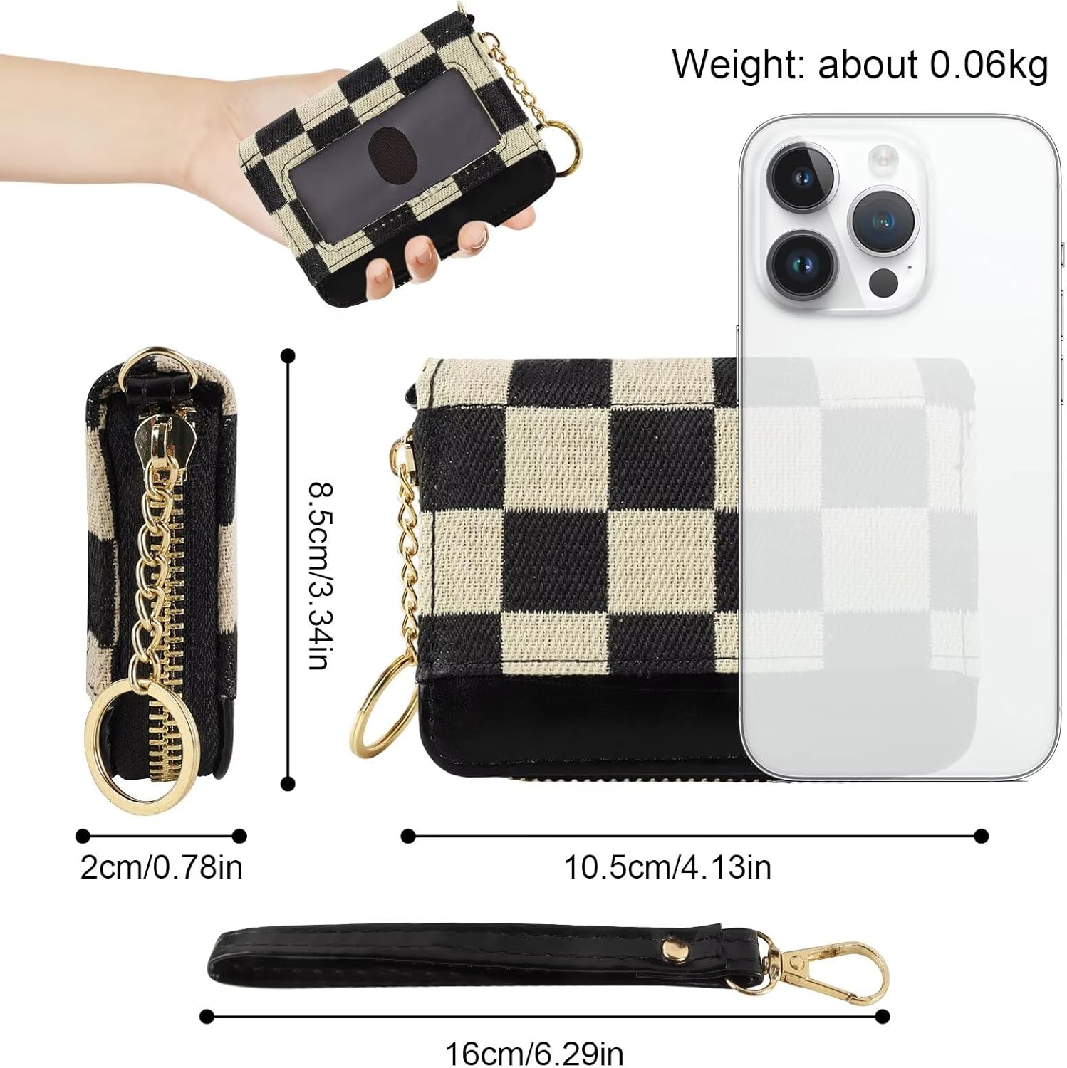 Women's RFID Blocking Checkered Wallet-PU Leather,9 Card Slots,Keychain|Compact Large Capacity,Minimalist Zipper Coin Pocket|Secure for Travel&Daily Use|Durable&Stylish Card/Cash/Organizer(black) - Image 2