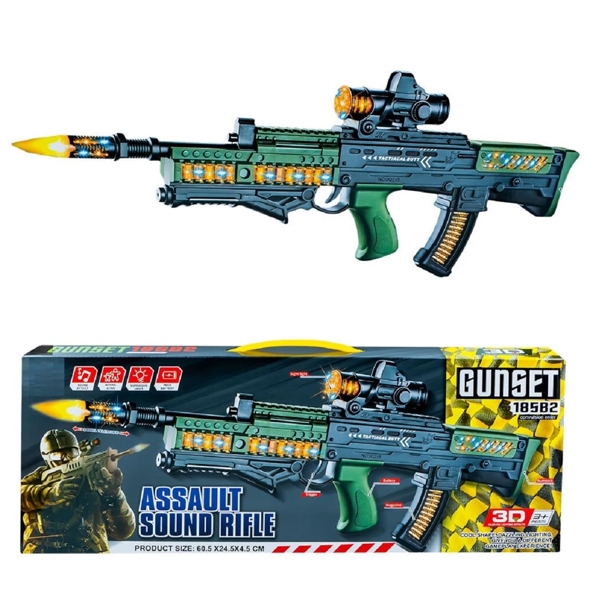See full amazon price history chart for IndusBay® 24 Inches Light Sound Musical Toy Gun with Vibration Effect Amazing Musical Sound Effects Realistic Toy Game for Kids Boys, Green IndusBay® 24 Inches Light Sound Musical Toy Gun with Vibration Effect Amazing Musical Sound Effects Realistic Toy Game for Kids Boys, Green (B0CX1SQRHY) Amazon Price History, Amazon Price Tracker