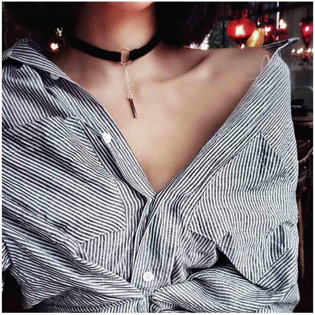 Buy Yfe Black Leather Choker Necklace 