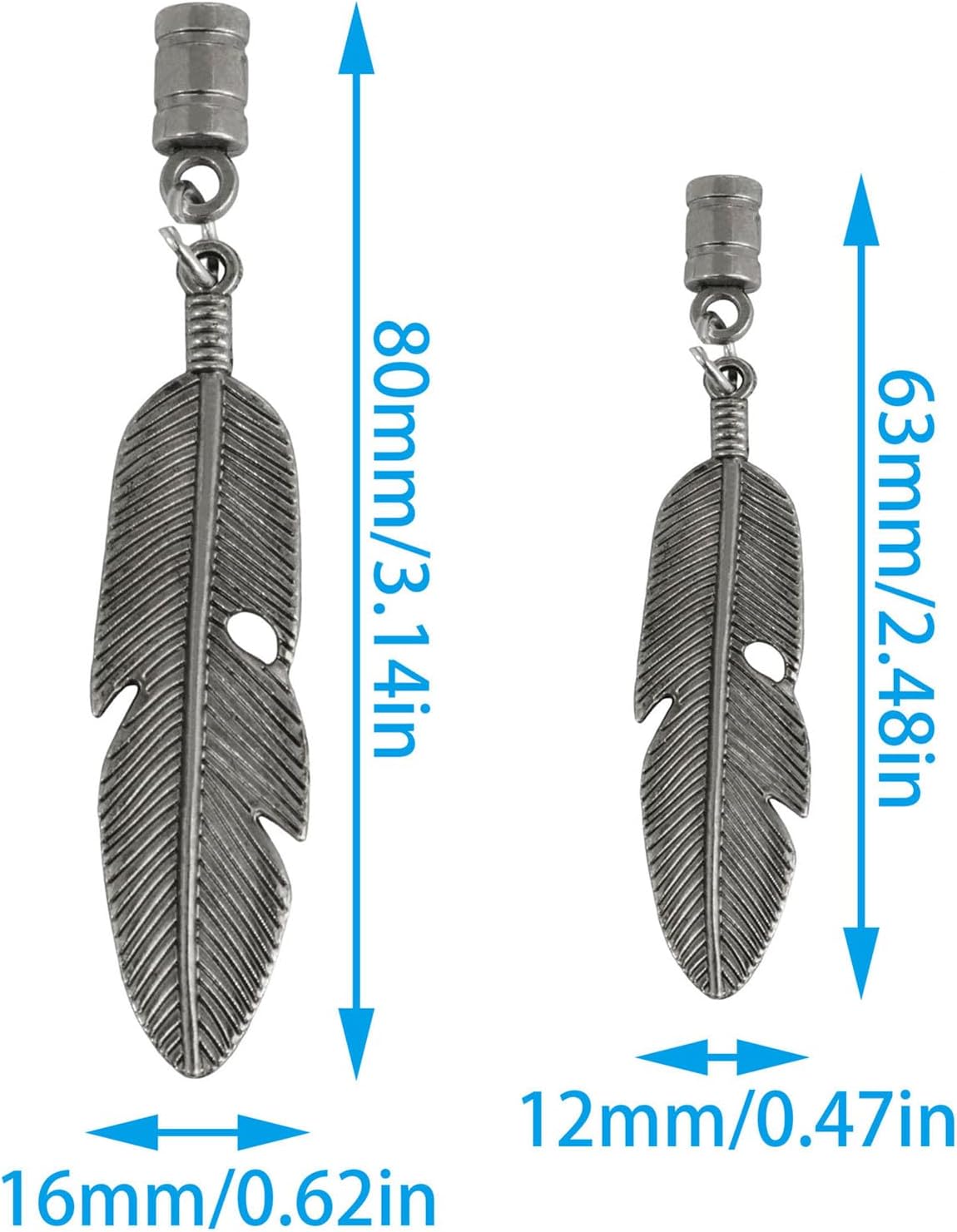 XGNG 6PCS Antique Silver Feather Bolo Tie Tips Vintage Feather Bolo Tie Tips Alloy Pendant Backpack Ornament for DIY Earrings Necklaces Bracelets Anklets Hair Clips Key Chains