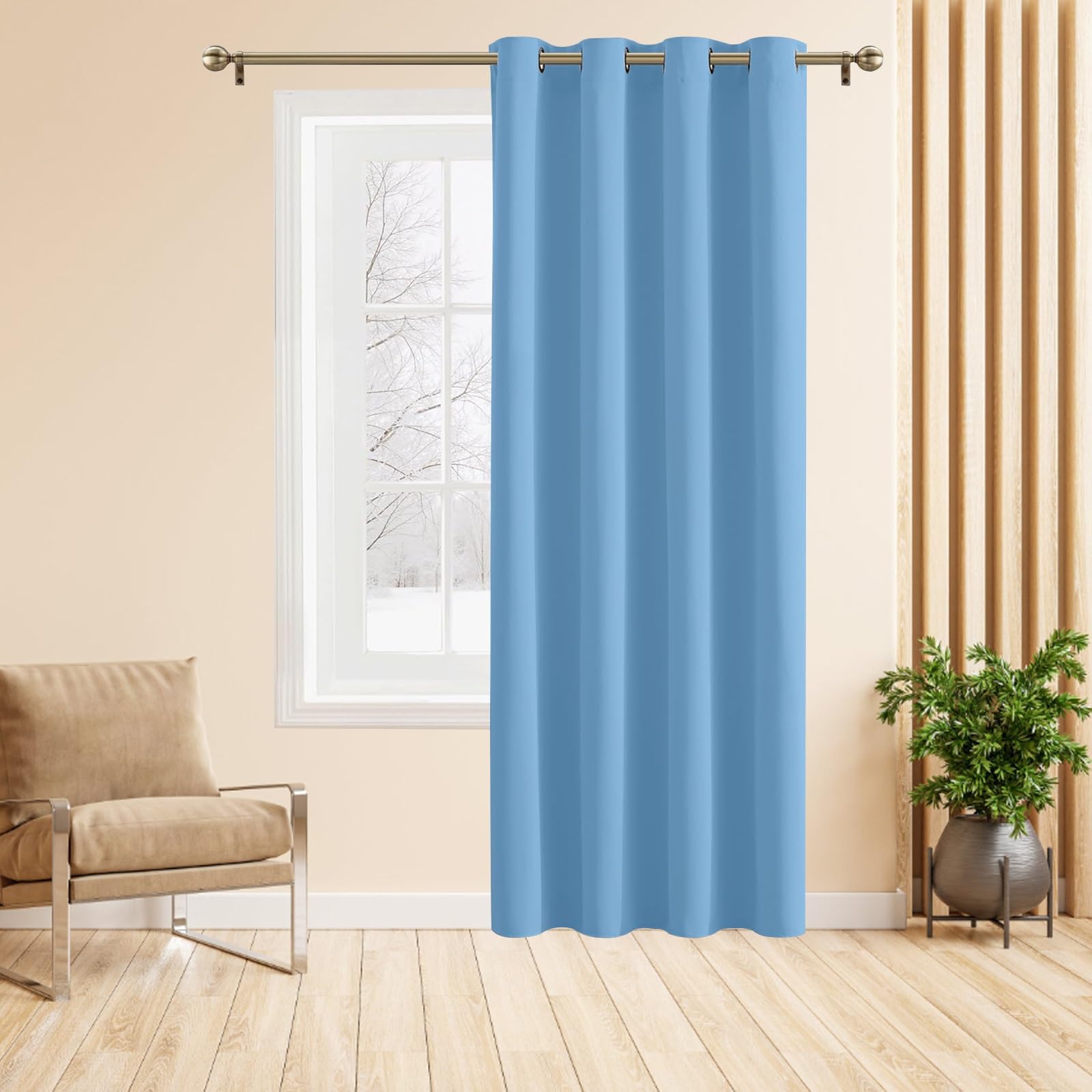 Rideau isolant anti froid et chaleur bleu ciel opaque effet lin