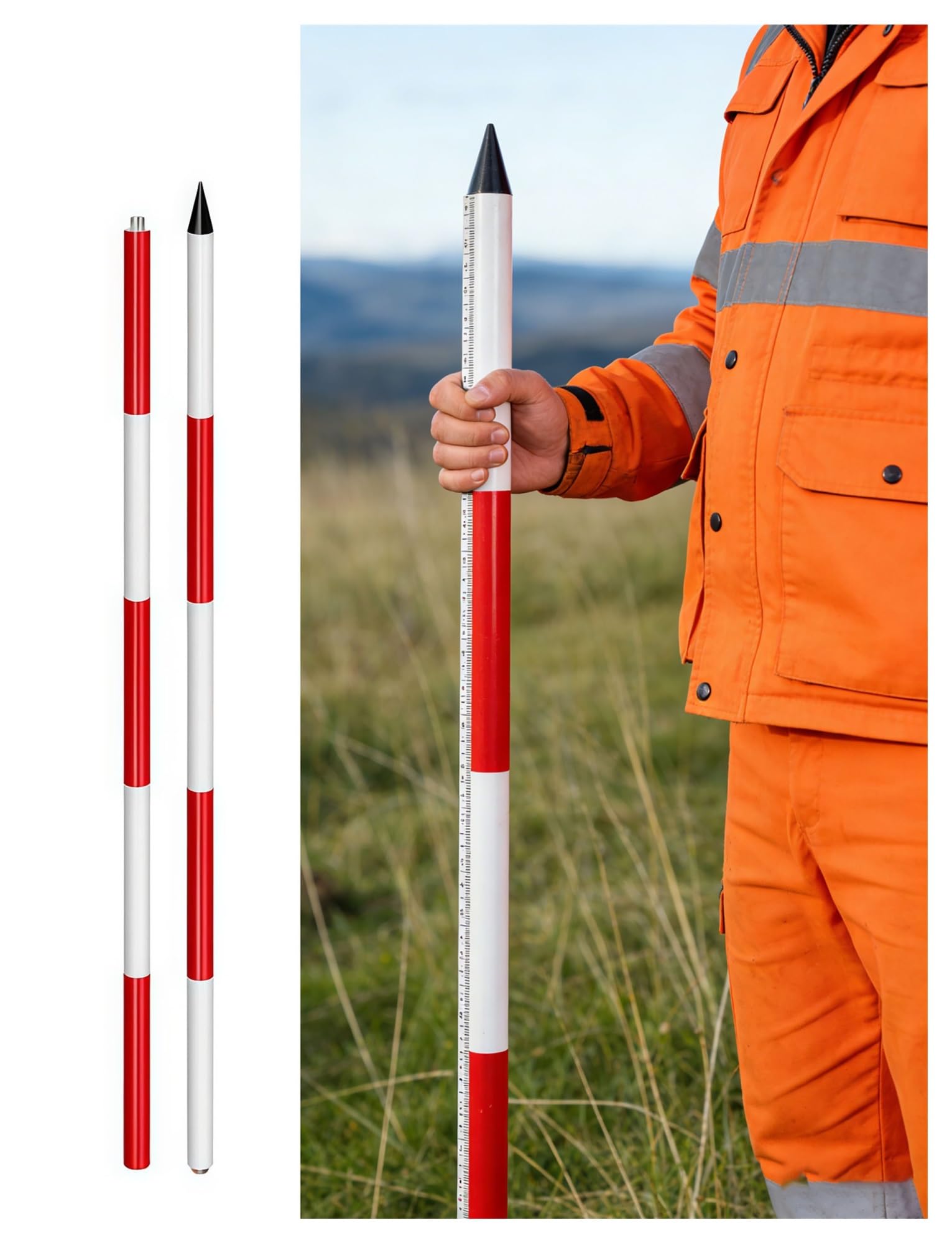 Poste topográfico de aluminio liviano de 2/3/5 metros, varilla de nivel for trabajos viales y topografía terrestre, medidor de profundidad resistente for pozos de agua(2 meters)