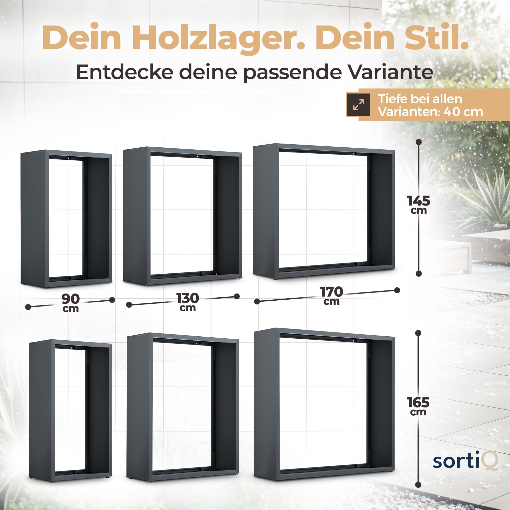 Kaminholzregal Metall [RAL 7016] Kaminholz-Regal für außen & innen - wetterfeste, moderne Brennholz-Stapelhilfe für stabile Holzaufbewahrung Holzlager mit Stellfüßen (90 x 145cm)