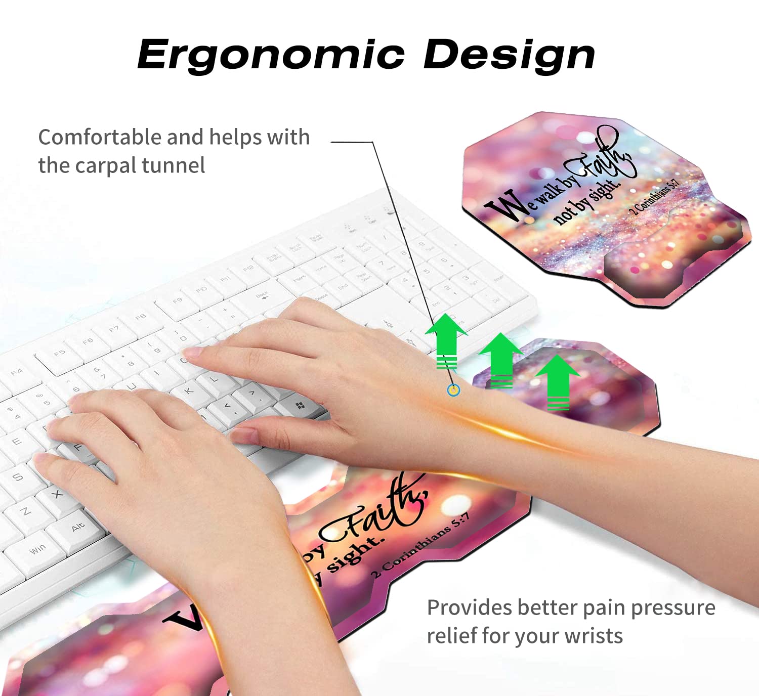 Juego de alfombrilla ergonómica para mouse y reposamuñecas para teclado + posavasos, almohadillas de gel de espuma viscoelástica para facilitar la escritura, alivio del dolor, computadora, laptop