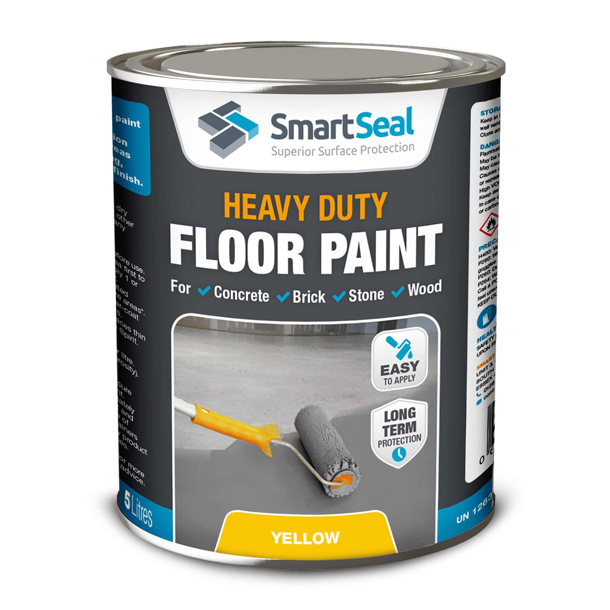SmartSeal Heavy Duty Floor Paint - Yellow, 5L - Hard-Wearing Garage Floor Paint with Anti-Slip Mid-Sheen Finish – also Ideal for Decking, Warehouse flooring, Brick, Concrete, Stone & Wood