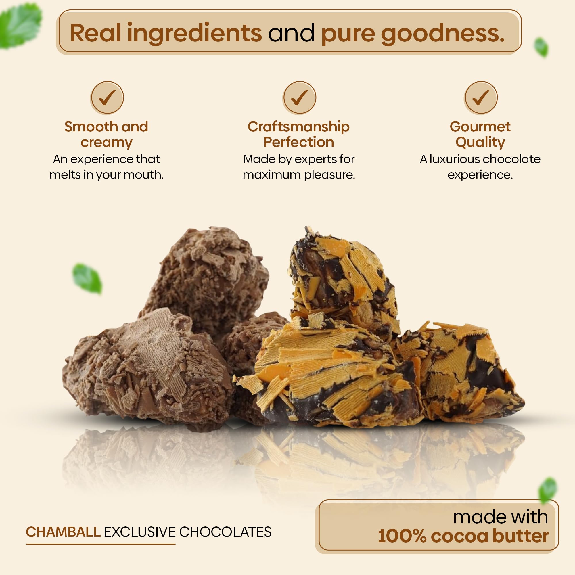 12 Trufas de Chocolate Belga Artesano con: Chocolate Blanco, Negro, Leche, Mango, Fresa y Naranja, Rocas de Chocolate ideal para Disfrutar y Regalar, Caja regalo Chocolate con Trufas Magicas CHAMBALL
