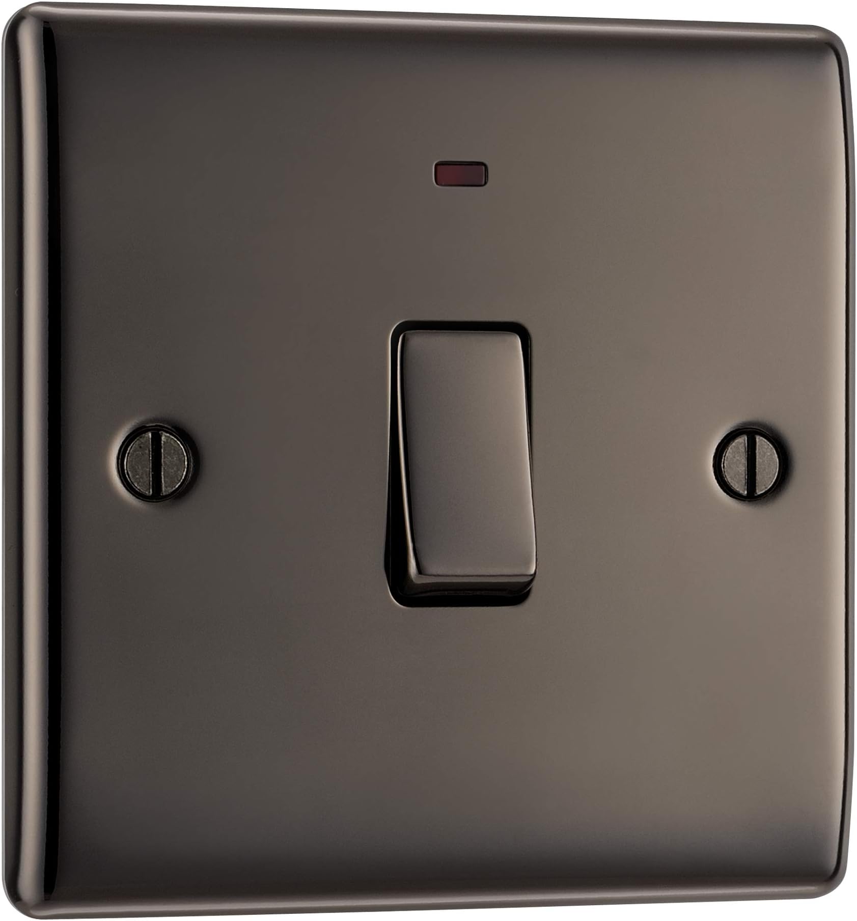 BG Electrical Single Wall Switch with LED Power Indicator, Double Pole, Raised and Slim Profile, Round Edges, Nexus Metal, Black Nickel, 20A, NBN31