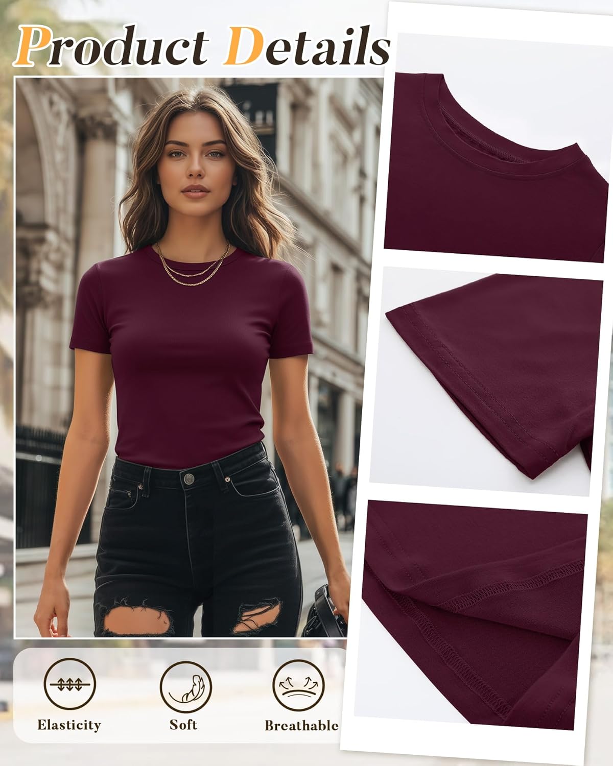 Ficerd 4 Pack Women's Basic Short Sleeve Shirts Slim Fitted Crew Neck Tees Casual Cotton Blend Summer Tops - Image 4