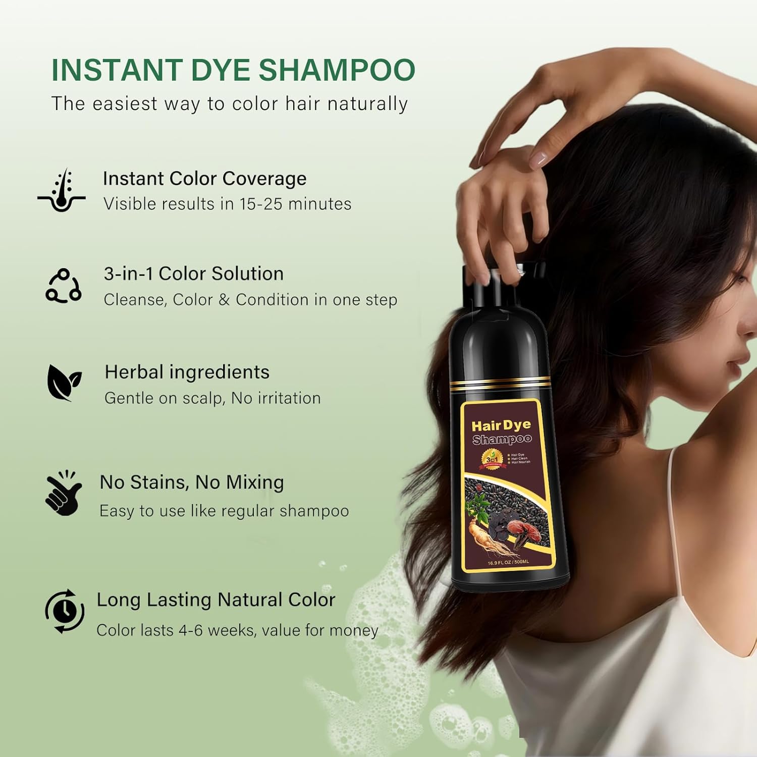 Natural Chestnut Brown Hair Dye Shampoo 3 in 1, Instant Brown Hair Shampoo, Hair Color Shampoo, Shampoo Para Canas Mejur & Champu Para Canas, Shampoo Hair Dye (Chestnut Brown)