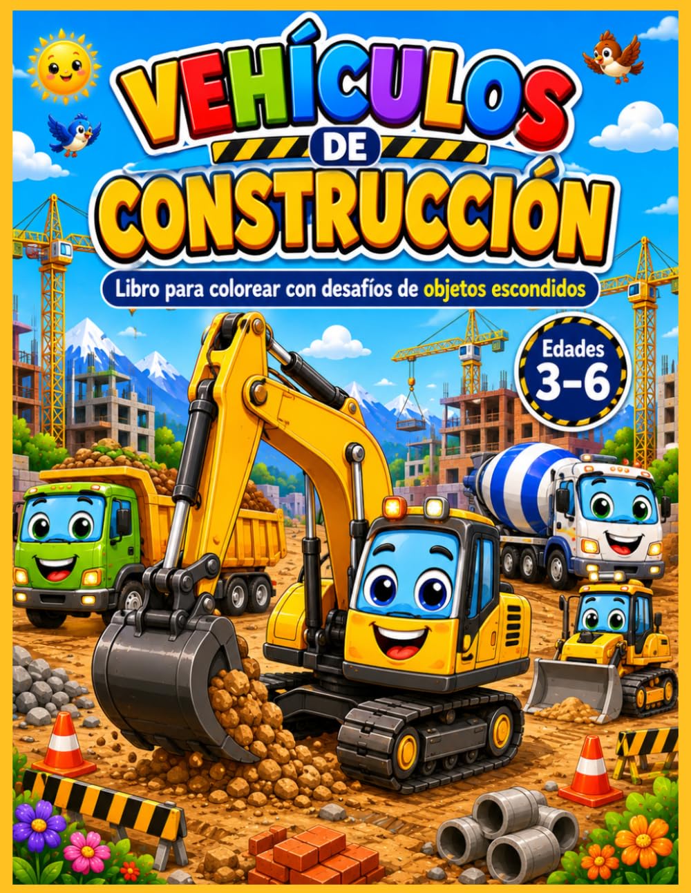 Vehículos de Construcción: Libro para colorear con desafíos de objetos escondidos