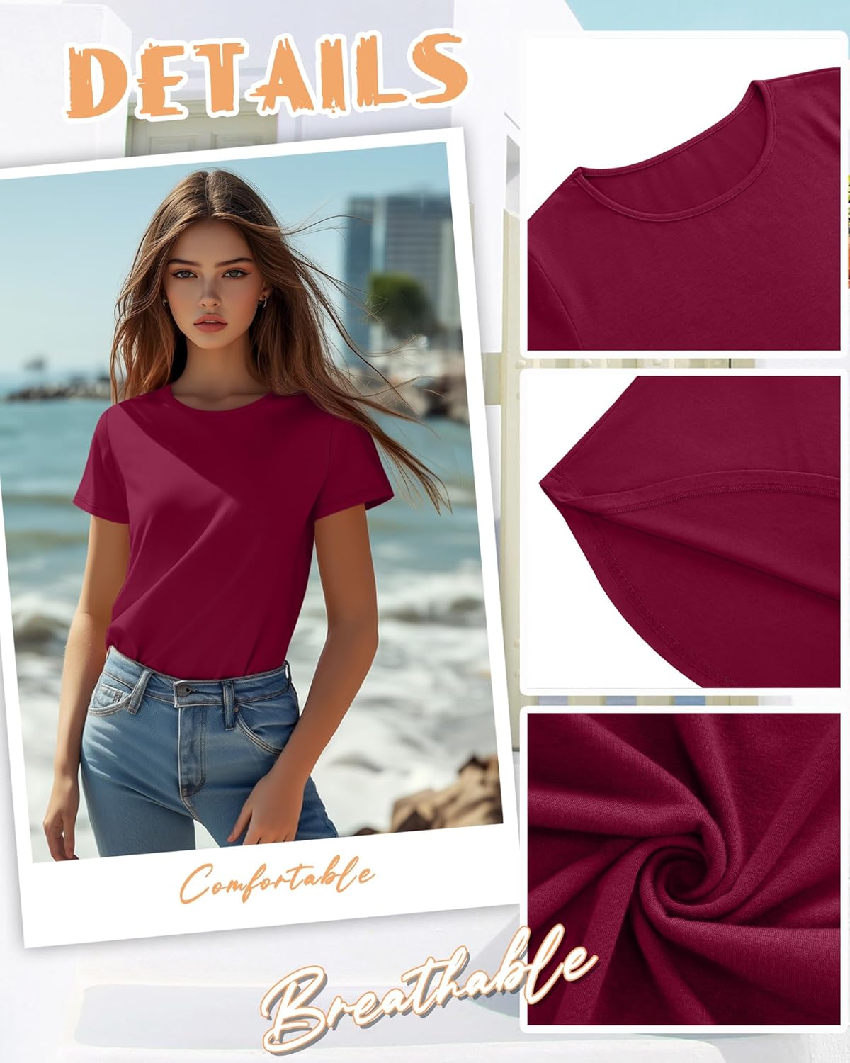 Huukeay 3 Pack Women's Short Sleeve Shirts Loose Fit Summer Tunic Tops Knitted Round Neck Casual Basic T Shirt - Image 6