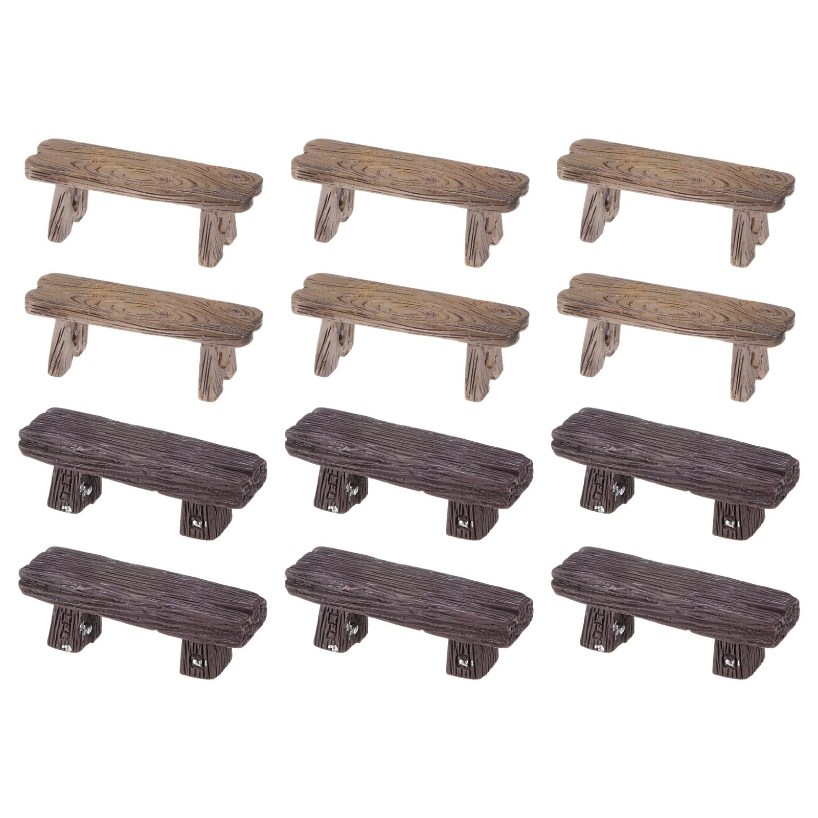 M METERXITY 12-Pack Miniature Resin Bench, 2 Sizes Mini Garden Chair for Dollhouse/Fairy Garden Accessories/DIY Micro Landscaping, Tiny Park Street Seat [Light Color, Dark Color]