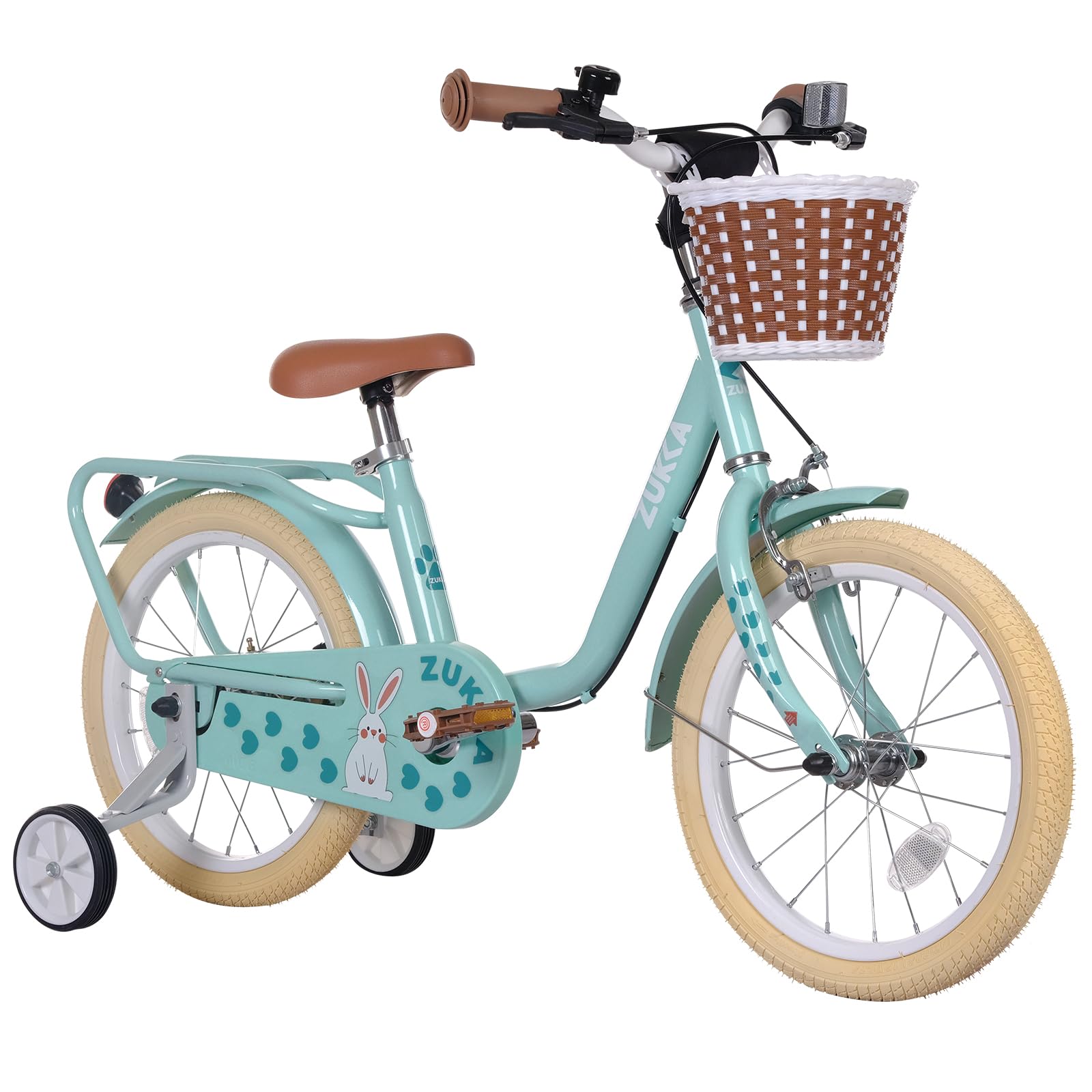 MEGHNA 16 inch Kids Bike Low - Step Through Frame Bike with Detachable Training Wheels Basket Adjustable Seat with Bell C Brake and Band Brake for 4-7 Years Old Child Boys Girls, Easy Ride (Green)