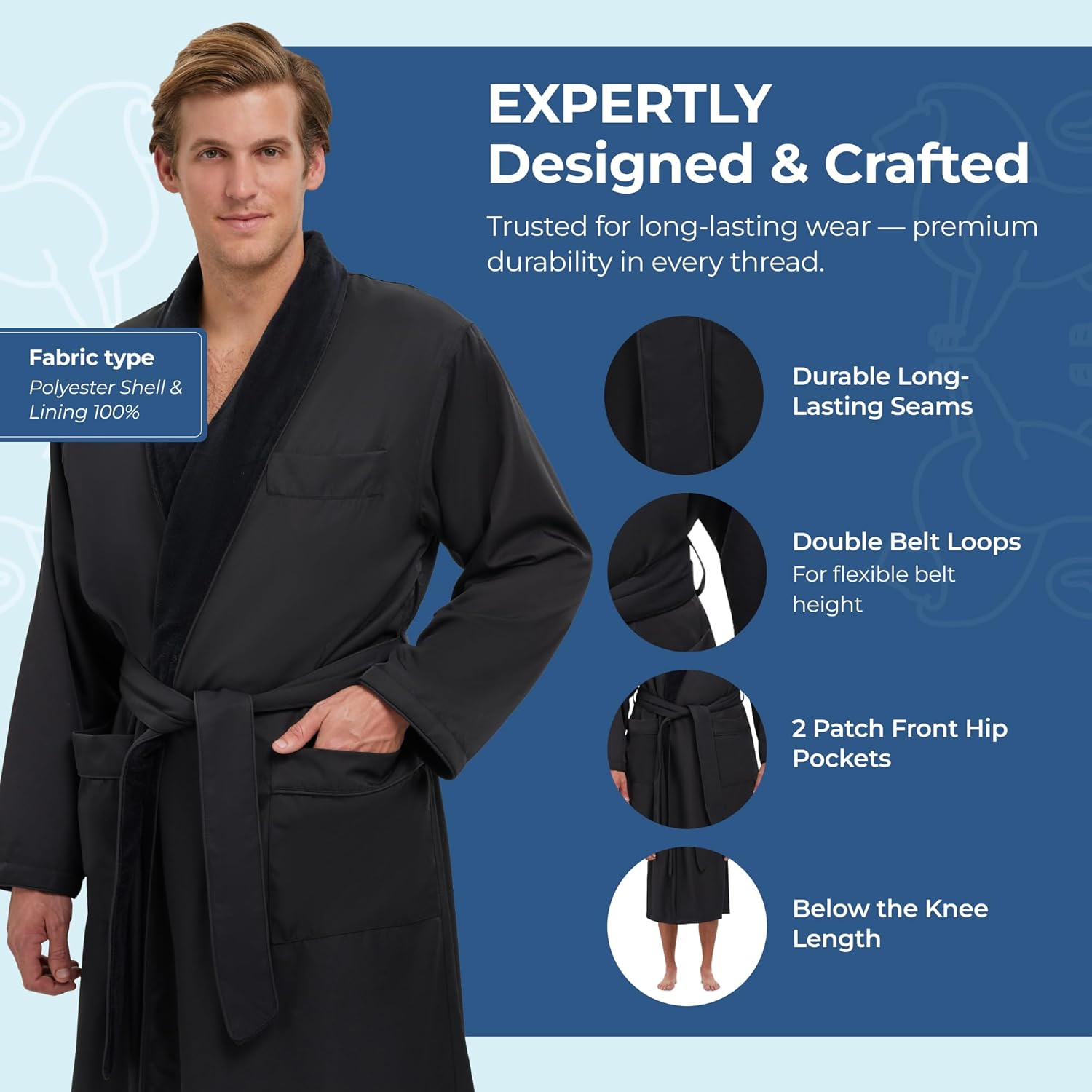 MONARCH Unisex Plush Lined Microfiber Bath Robe - Soft Shell with Polyester Lining, Resort-Grade Hotel & Spa Robe with Pocket