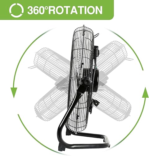 Miniatura 3 de hykolity Ventilador de piso de alta velocidad de 20 pulgadas, ventilador industrial de metal resistente de 3 velocidades 4650 CFM con sistema de