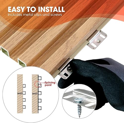 Miniatura 5 de OUZUGIE WPC Paneles de pared acústicos con listones acústicos, paquete de 8 paneles de pared 3D de 96 x 6 pulgadas para decoración de pared