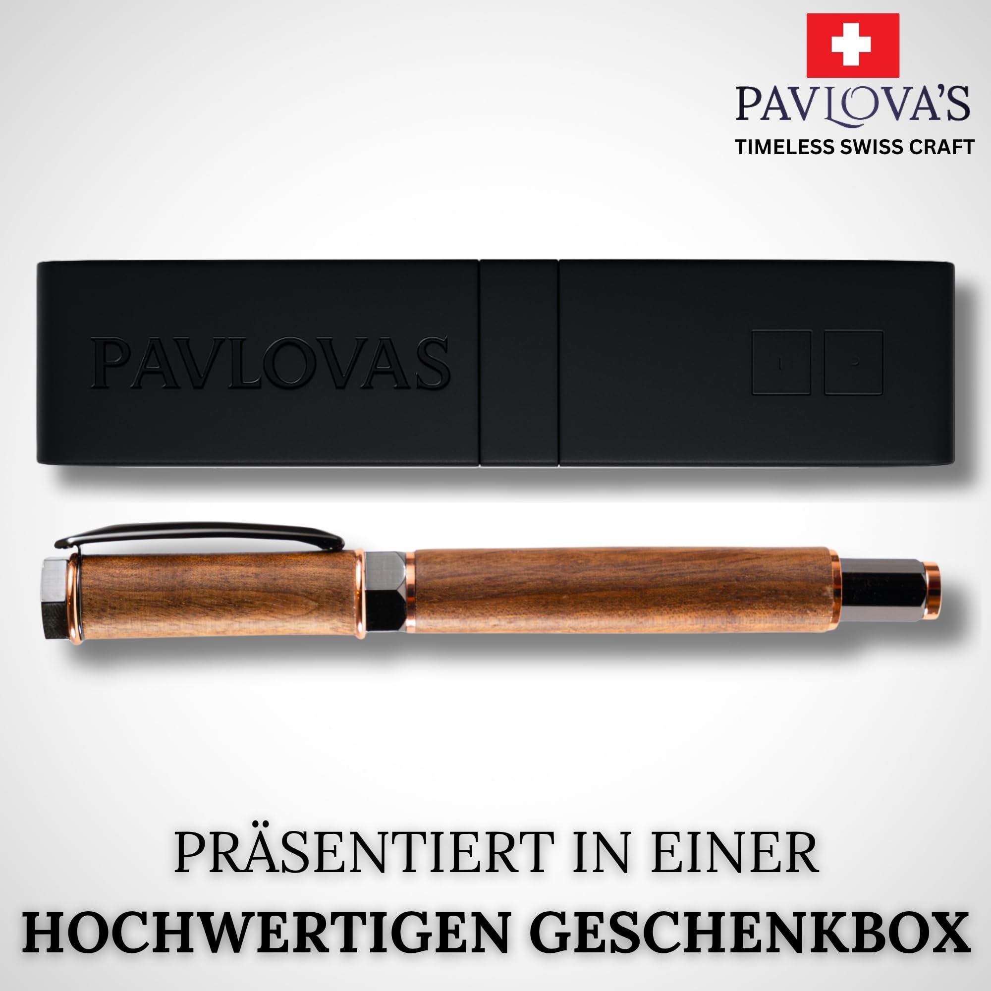 PAVLOVA’S Exklusiver Tintenroller aus Natürlichem Schweizer Nussbaum – Handgefertigt, Limitierte Auflage, Einzigartiges Design, Ideales Luxusgeschenk, Premiumqualität aus der Schweiz