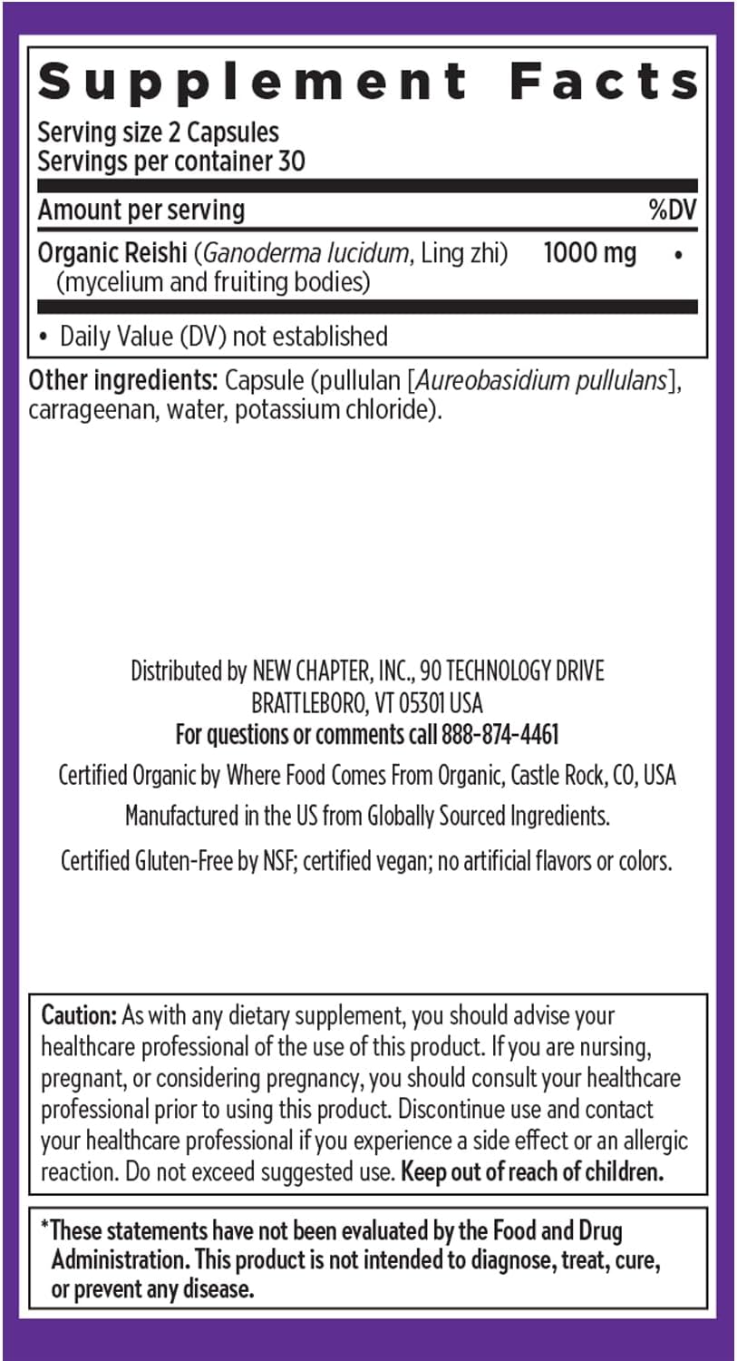 New Chapter Reishi Mushroom - LifeShield Reishi for Healthy Aging + Organic Reishi Mushroom + Vegan + Non-GMO, Nootropic Ingredients - 60 ct - Image 6