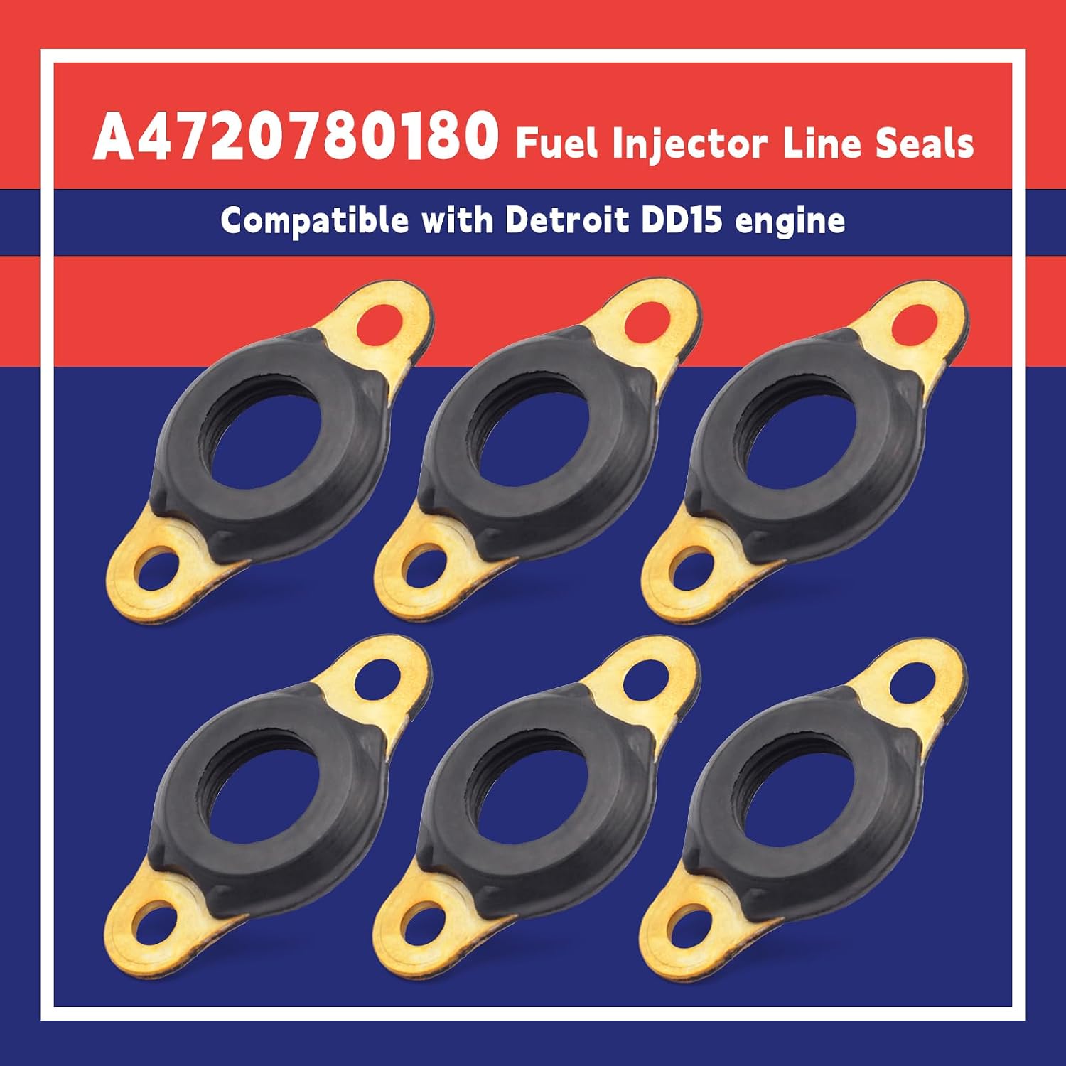 6 Pcs A4720780180 Leak-Proof Fuel Injector Line Seals Kit Compatible with Detroit DD15 Diesel Engines Replacement for Freightliner Cascadia for Western Star Replace A4720780480