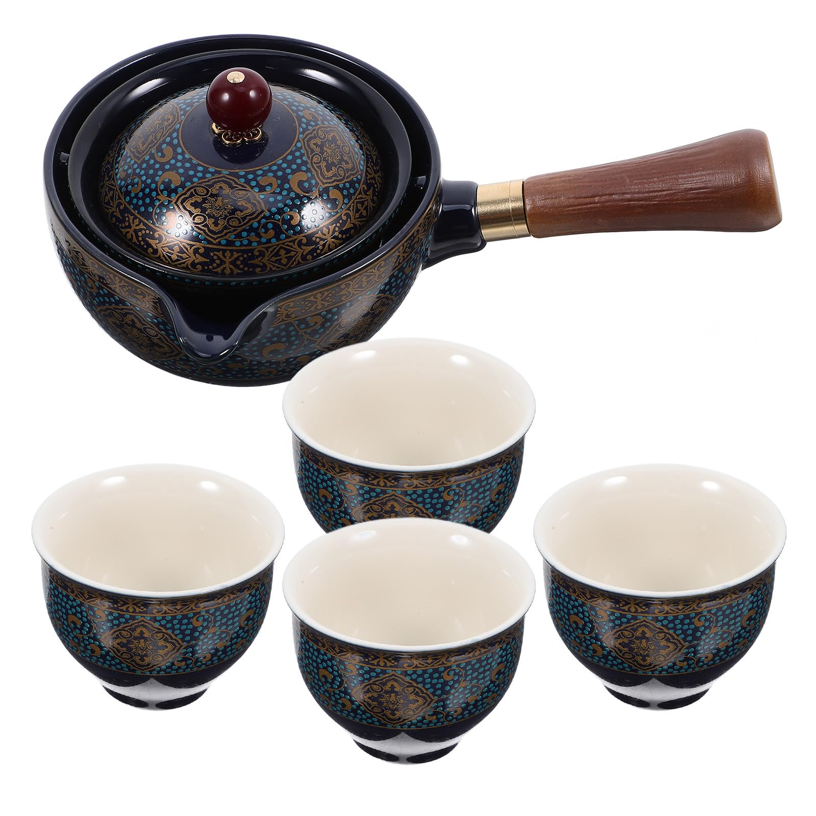 Juego de té chino de cerámica azul para reuniones en el hogar con tetera de 360°
