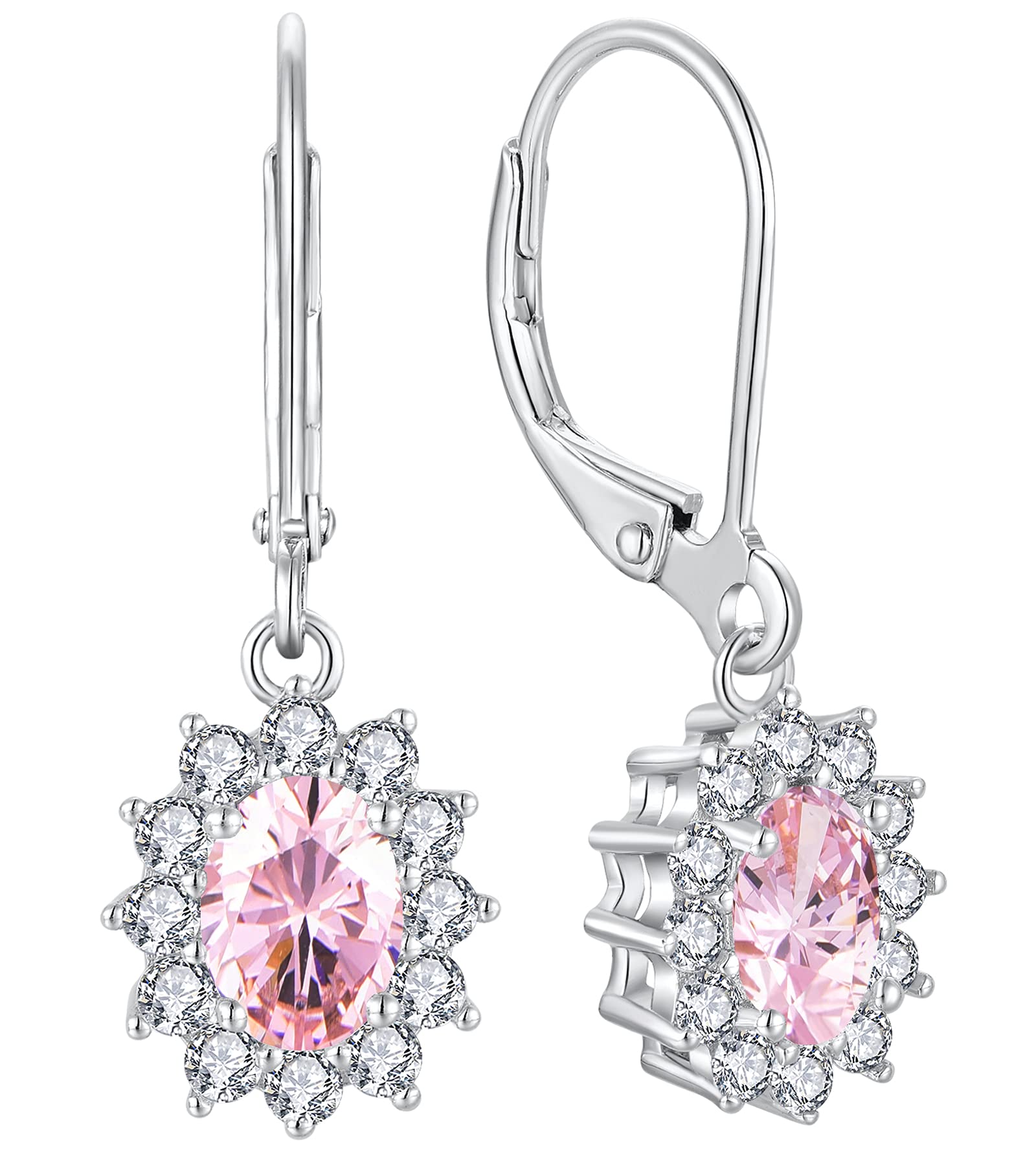 YLWomen's Dangle Drop Earrings Sterling Silver Halo Princess Diana Leverback Earrings Birthstone Jewelry