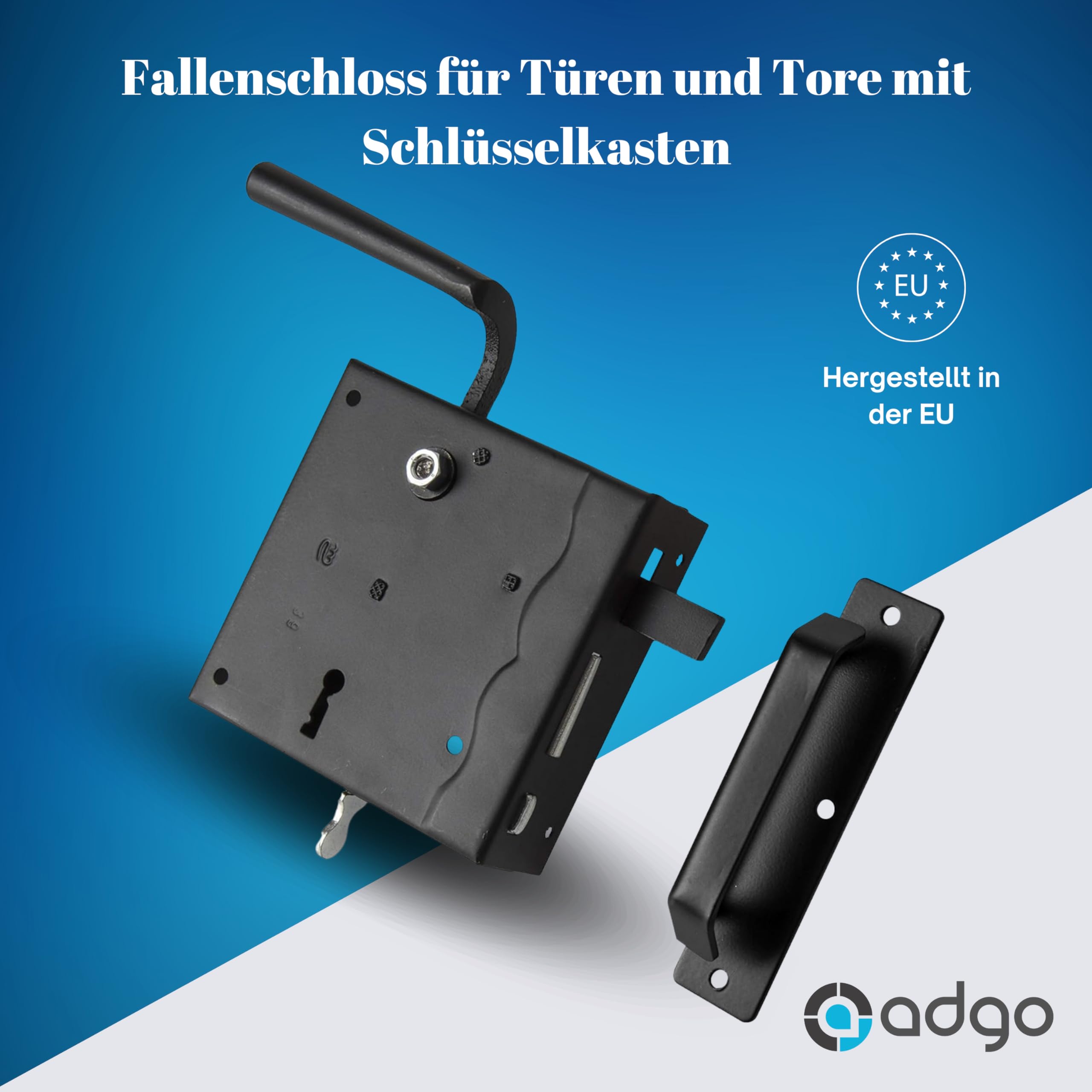 ADGO Schloss für Tür und Tore Schloss Riegel Schloss mit Schlüssel Kastenschloss mit einem Ventil Linke Tür Schliessblech pulverbeschichtet Stahlgriff Edelstahl Schwarz 100 mm