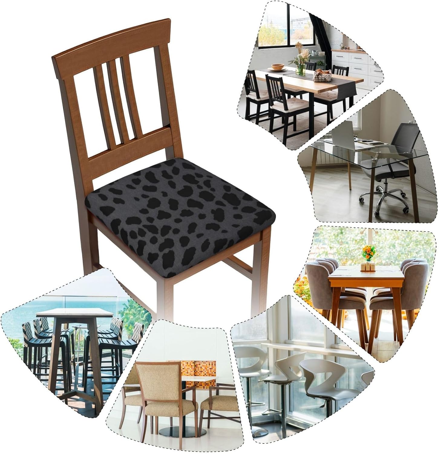 Black Leopard Pattern Print Square Cushion Covers 6 Pcs Set Elastic Non-Slip Seat Cushion Slipcovers Pet Furniture Protectors for Chair, Sofa