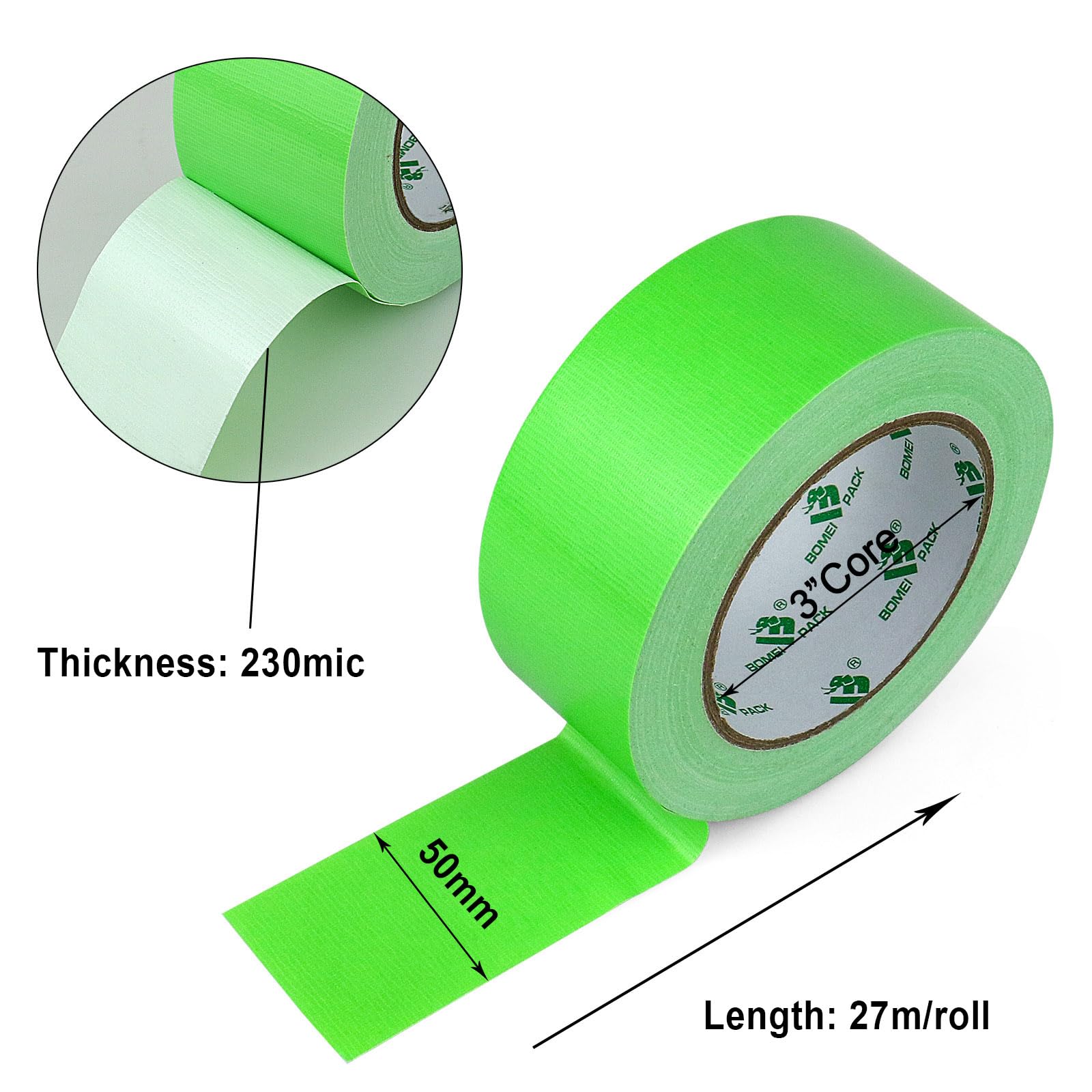 BOMEI PACK 2 Rolls Grass Green Duct Tape 2 inch Reinforced Strong Sticky Ducts Fixing Gaffer Tape 48mm x 30Y for Repairing,Heavy Duty Moving Sealing Bundling,Decoration Craft Labeling - Image 2