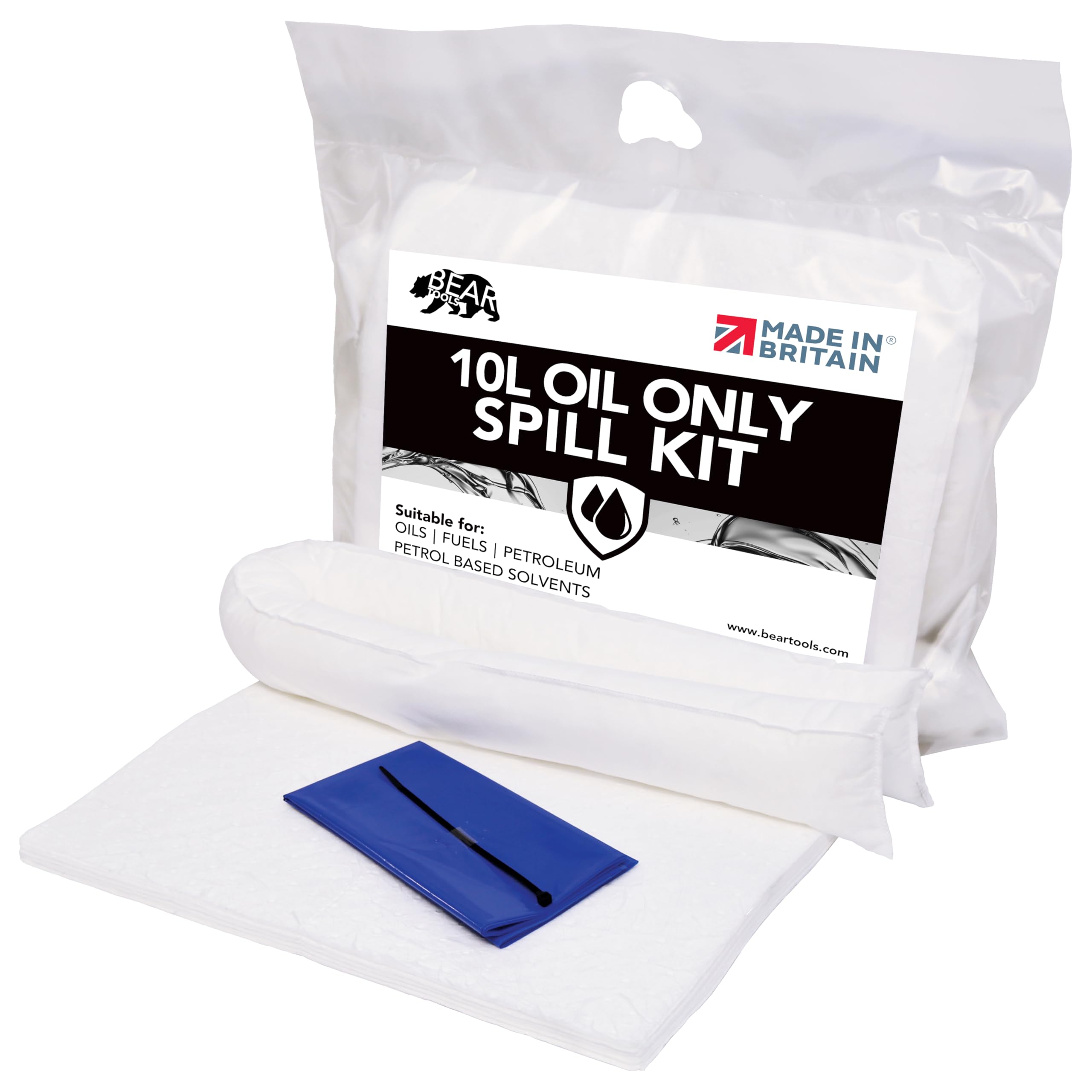 Buy 10L Oil and Fuel Spill Kits, UK Manufactured, White, Repels Water