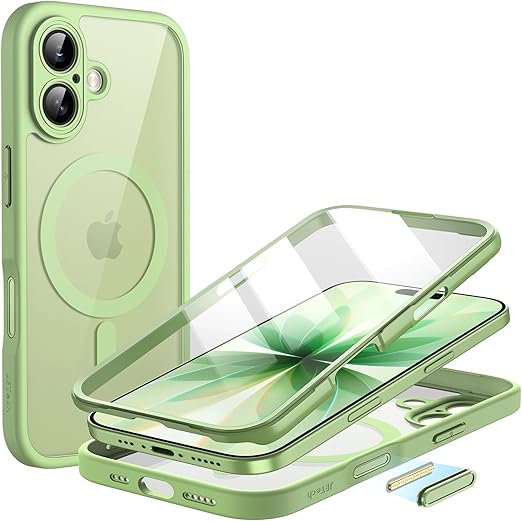 JETech Cover per iPhone 17 6,3 Pollici con Pellicola Protettiva Vetro Temperato Integrata e Pulsante Controllo Fotocamera, Compatibile con MagSafe, Custodia Protezione a 360 Gradi (Salvia)